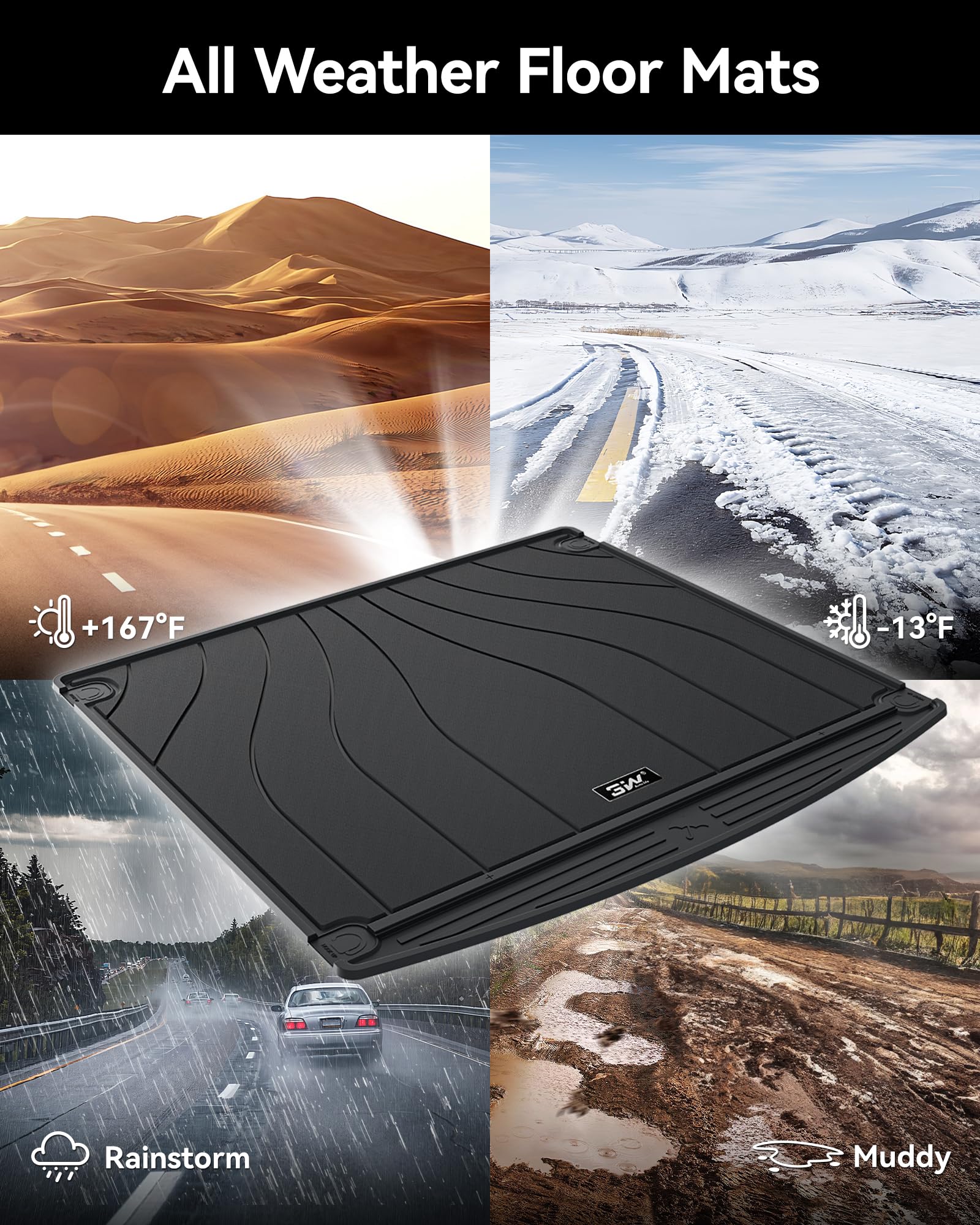 3W Floor Mats &Cargo Liner For Porsche Cayenne 2019-2024 2025, Tpe All Weather Custom Fit Floor Liner For Porsche Cayenne Full S
