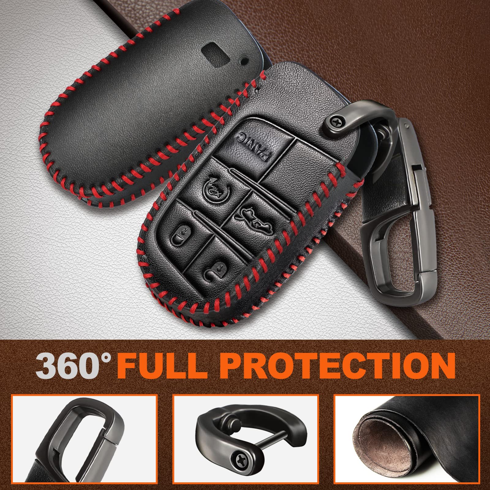 Slohif for Jeep Key Fob Cover Keychain Accessories for Grand Cherokee Renegade Chrysler 200 300 Dodge RAM Durango Charger Challe