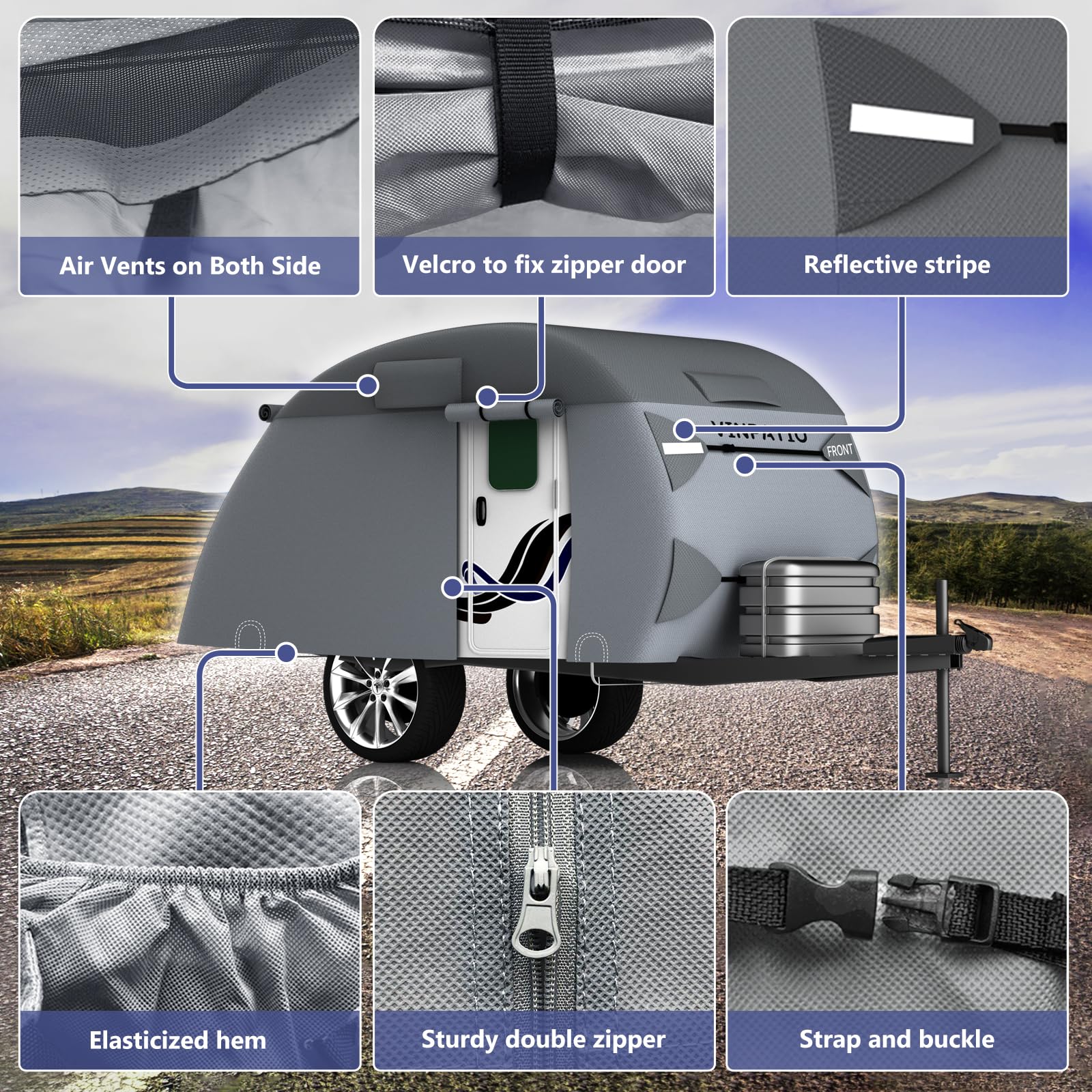 Vinpatio Teardrop Camper Cover - Fits 10'-12' Trailers, 7 Layers Top Heavy Duty With Windproof Strap, Rv Cover