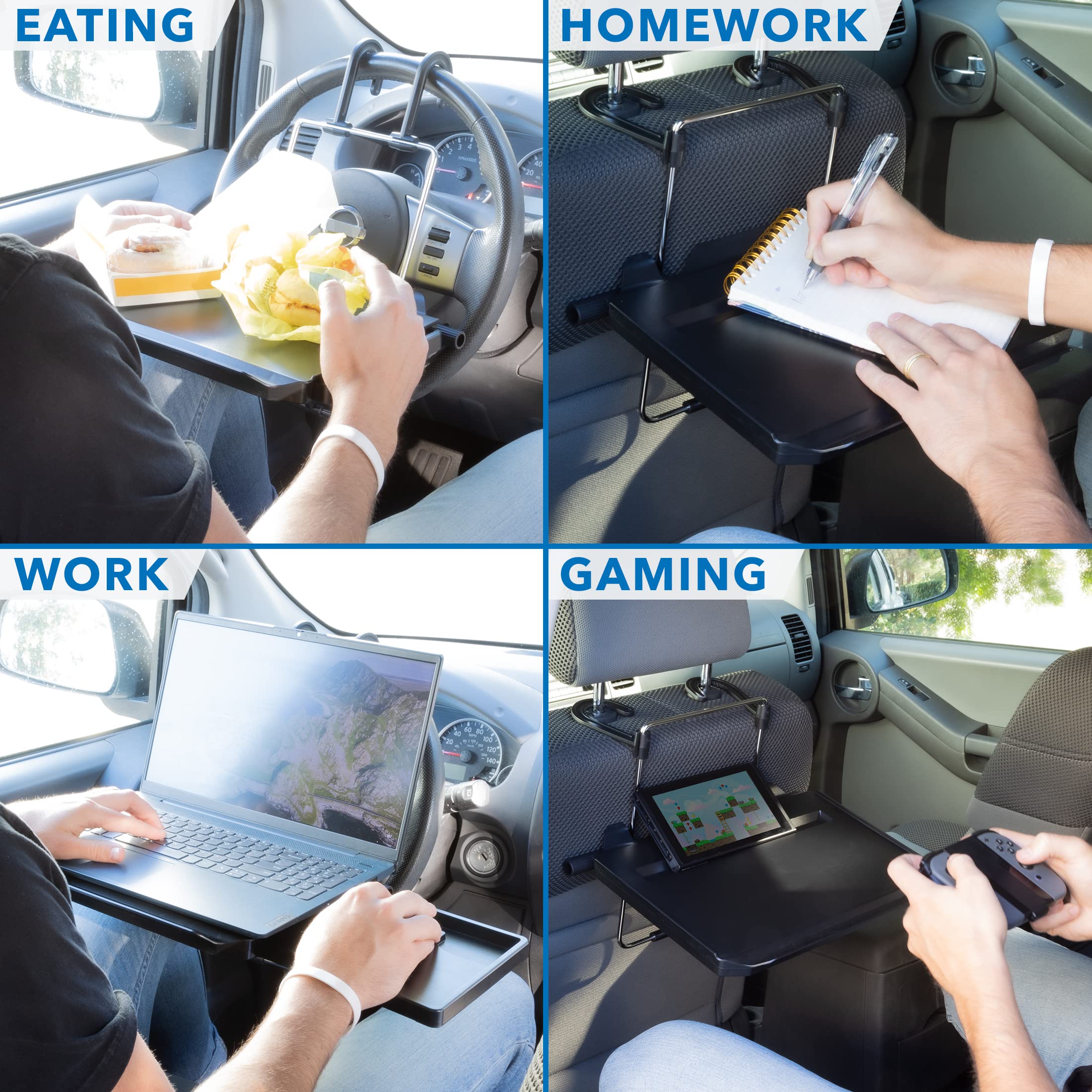 Mount-It! Car Table Tray - Adjustable Height & Tilt, Fits All Models, for Laptops, Food & Drinks, Model MI-7314