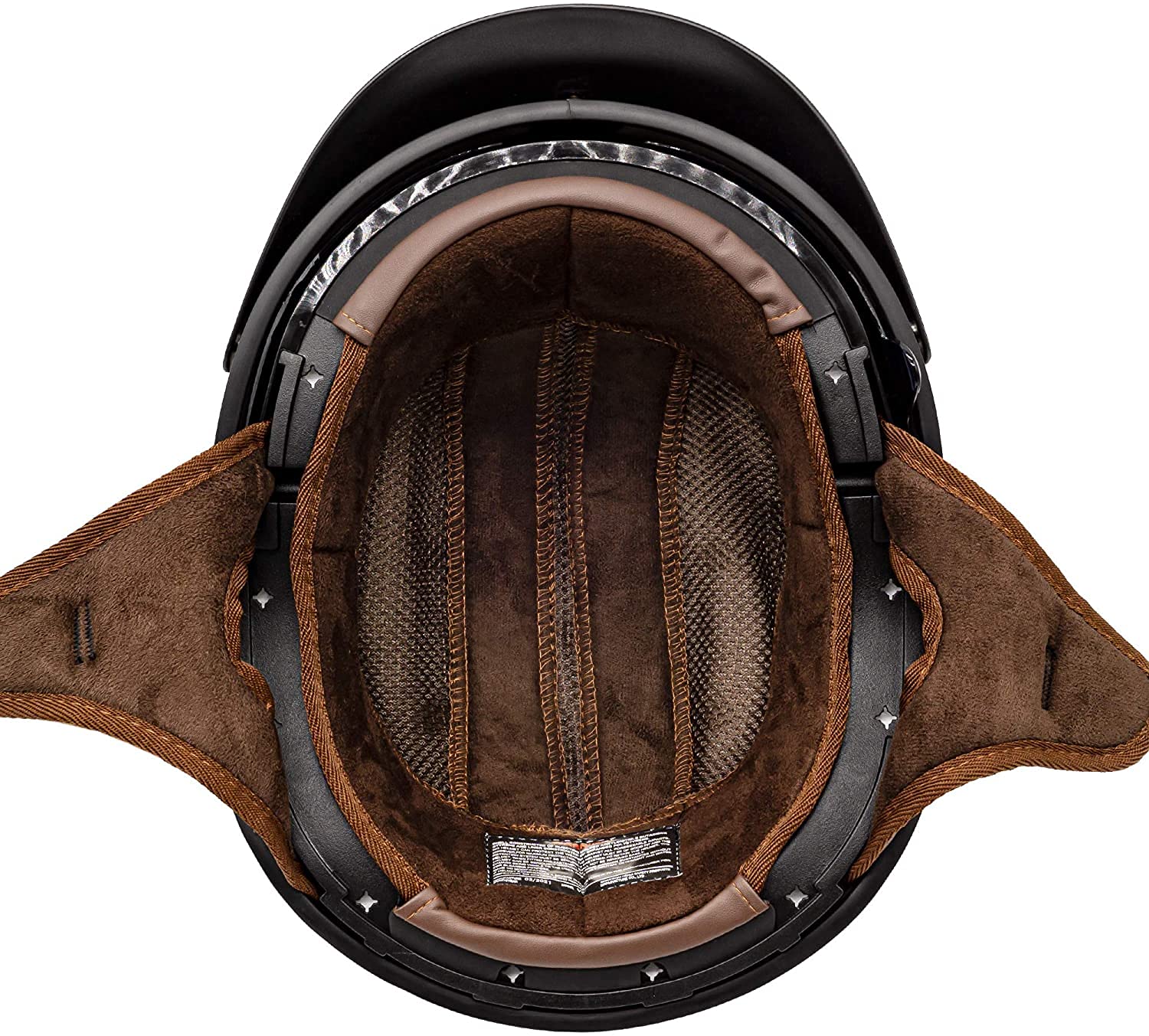 Vcan Cruiser Solid Gloss Black Half Face Motorcycle Helmet With Drop-Down Sun Visor, Removable Peak And Quick Release Buckle (X-