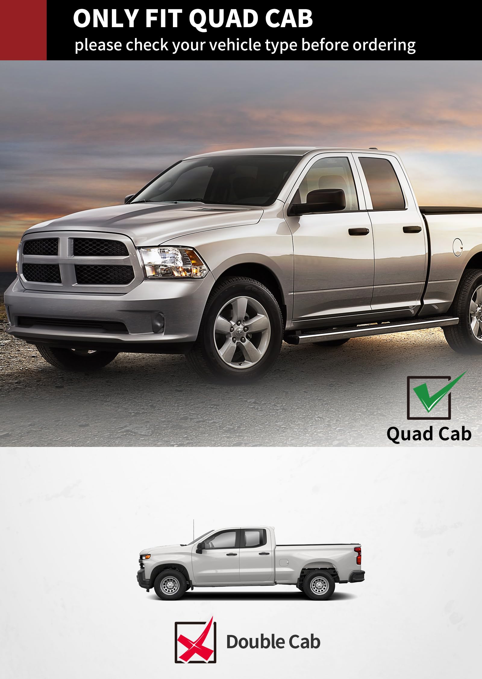 Yitamotor 6 Inches Running Boards Compatible With 2009-2018 Dodge Ram 1500 Quad Cab, 2019-2024 Ram 1500 Classic Side Step Nerf B