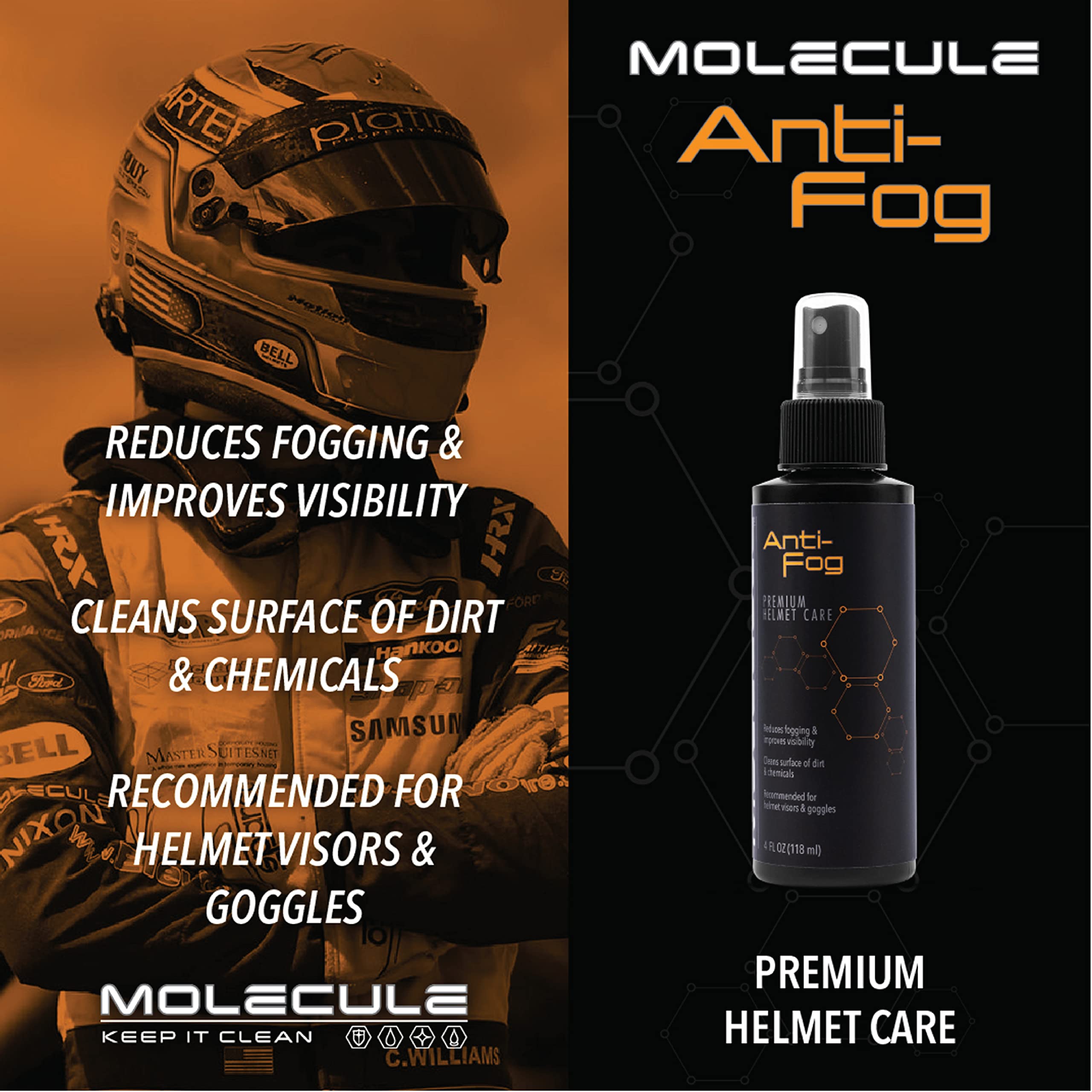 Molecule Premium Helmet Care Kit, Includes Anti-Fog, Cleaner Polish, Helmet Refresh, and Rain Repel, For Helmets, Visors, and Go