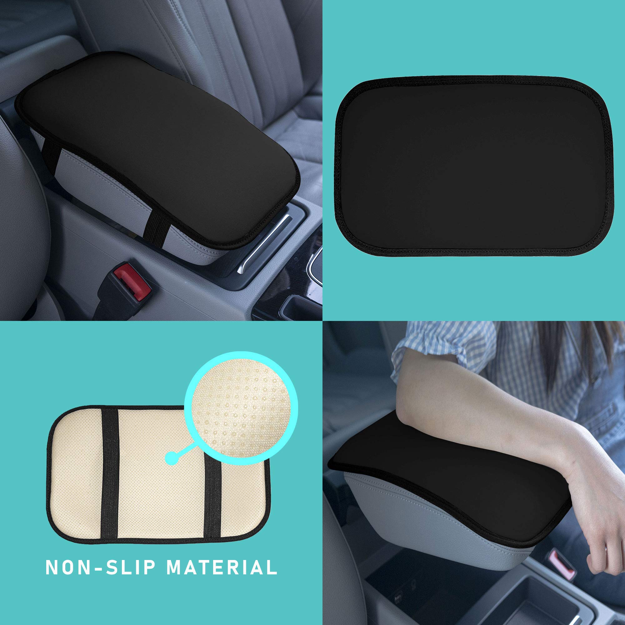 Fh Group Faux Leather Center Console Armrest Cushion, Luxury Seat Box Cover Protector Fits Most Cars, Suvs, And Trucks Black