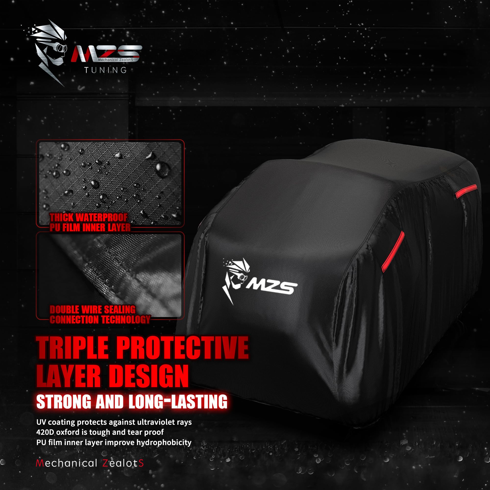 Mzs Atv Cover, All Weather Season Outdoor Waterproof Protection Accessories Fits Up To 88 Inch Quad 4 Wheeler Covers - Tear Wind Proof Vents Night Reflective Adjuster Buckle Storage Bag