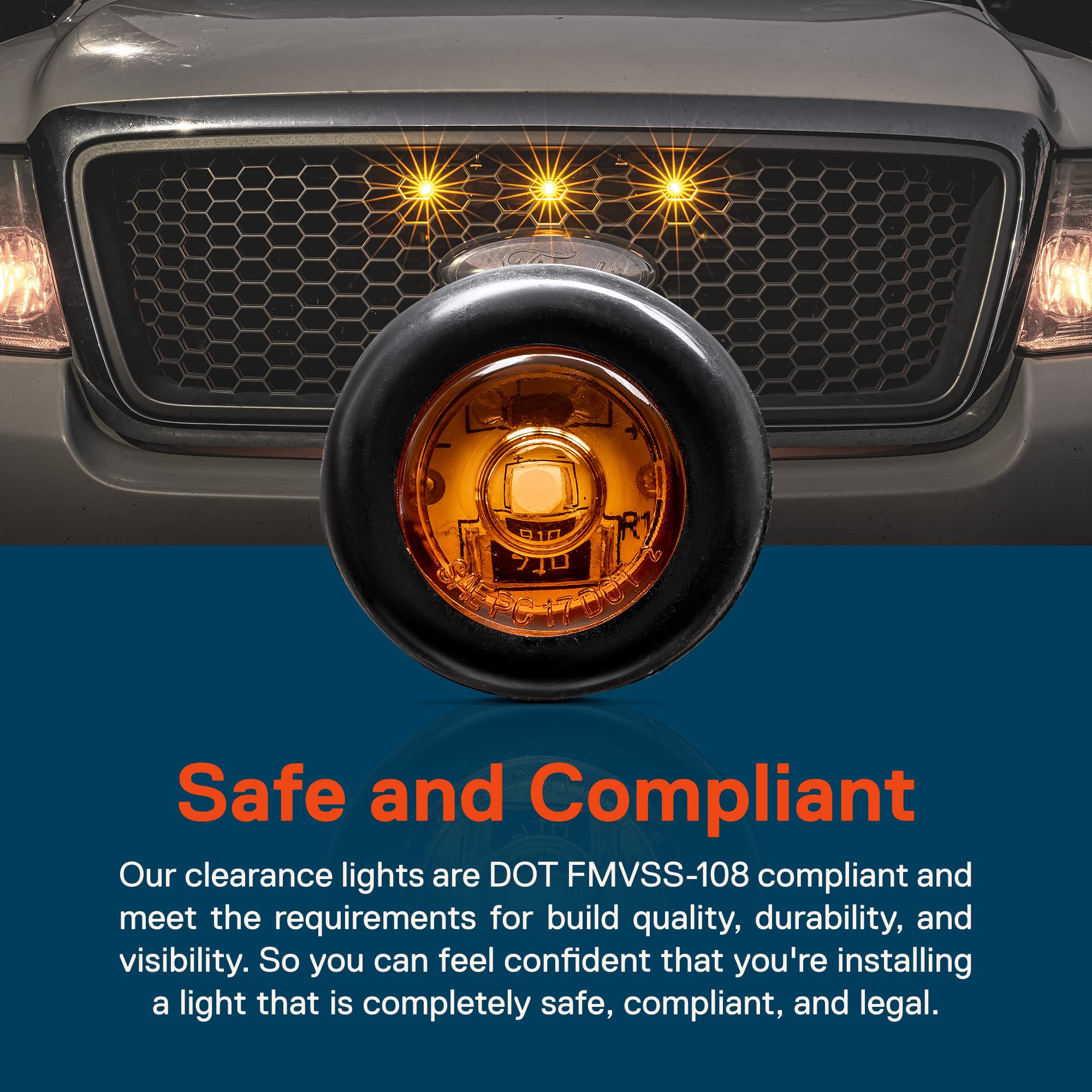 2Pc 34 Round Amber Trailer Led Marker Light Dot Fmvss 108] Sae P2Pc] Semi-Spherical Output] Ip67 Waterproof] Bullet Style] Round
