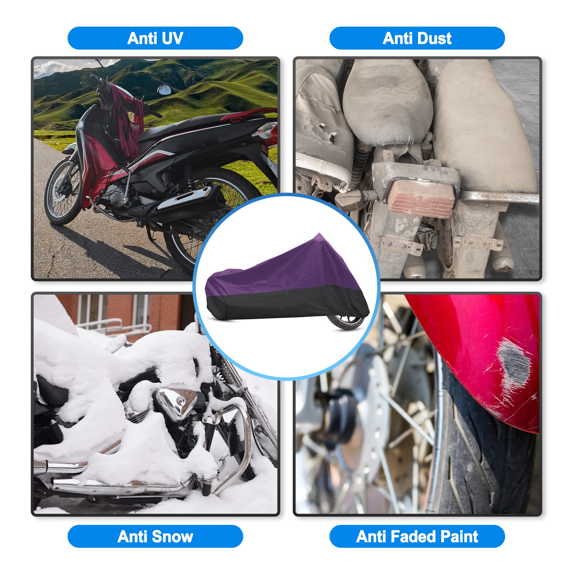 Uxcell Motorcycle Cover Bike All Season Waterproof Dustproof Protective Outdoor Motorbike Rain Cover 190T L Purple Black For Kaw