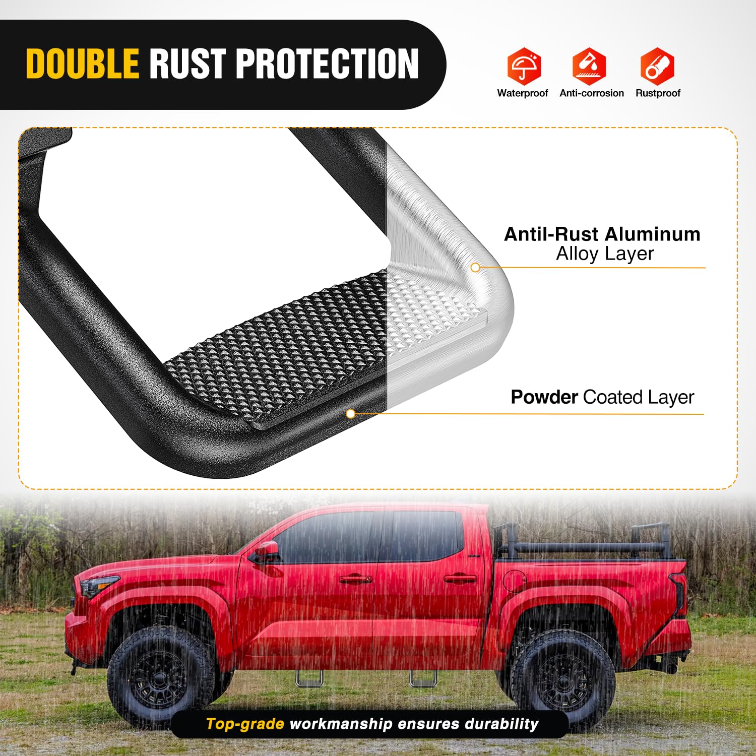 Nilight Universal Side Step Slip-Proof Aluminum Side Hoop Steps Nerf Bars Assembly Black 2 Pcs (1 Pair) For Chevy (Chevrolet) Fo