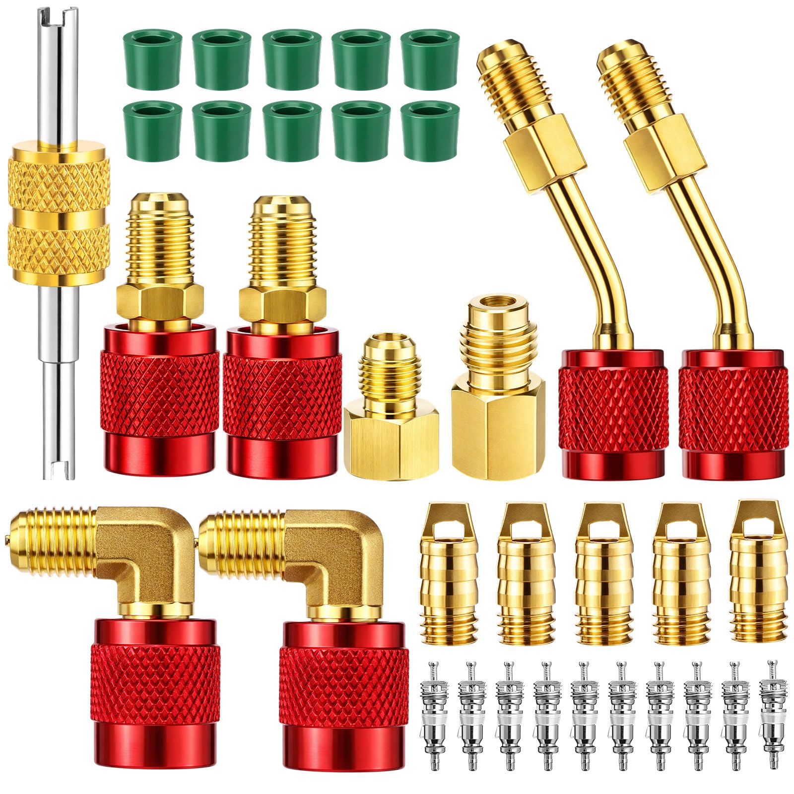 Tiangrid 34 Pcs R410a Adapter Kit Mini Split Adapter 45 90 Refrigerant Hose Connector,5/16'' Female 1/4'' Male, 1/2'' to 1/4'' T
