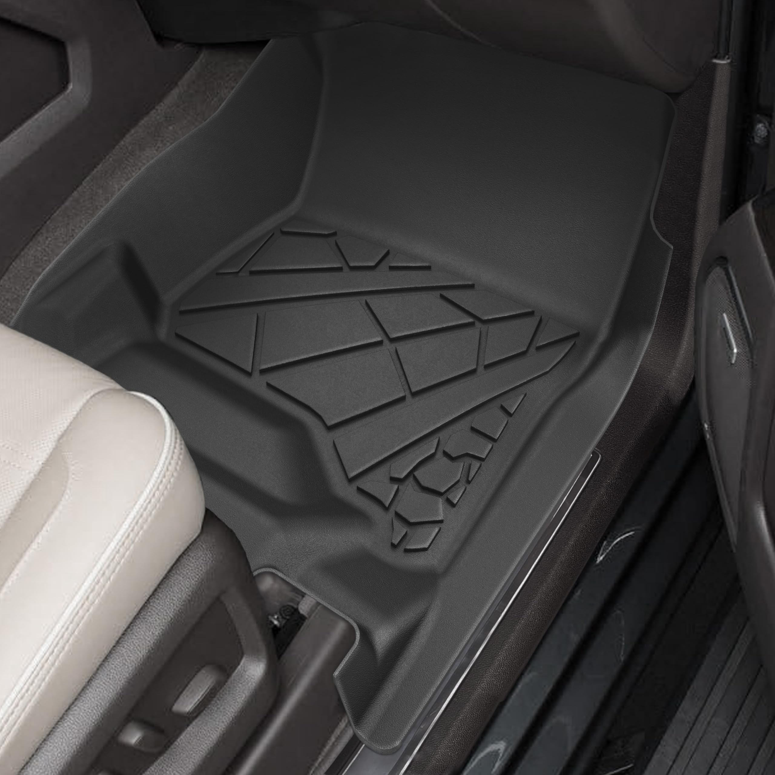 KARPAL TPE Rubber Floor Mats for 2015-2020 Chevy Tahoe/GMC Yukon 7-Seats, Black Full Set with 2nd Row Bucket Seat Cover