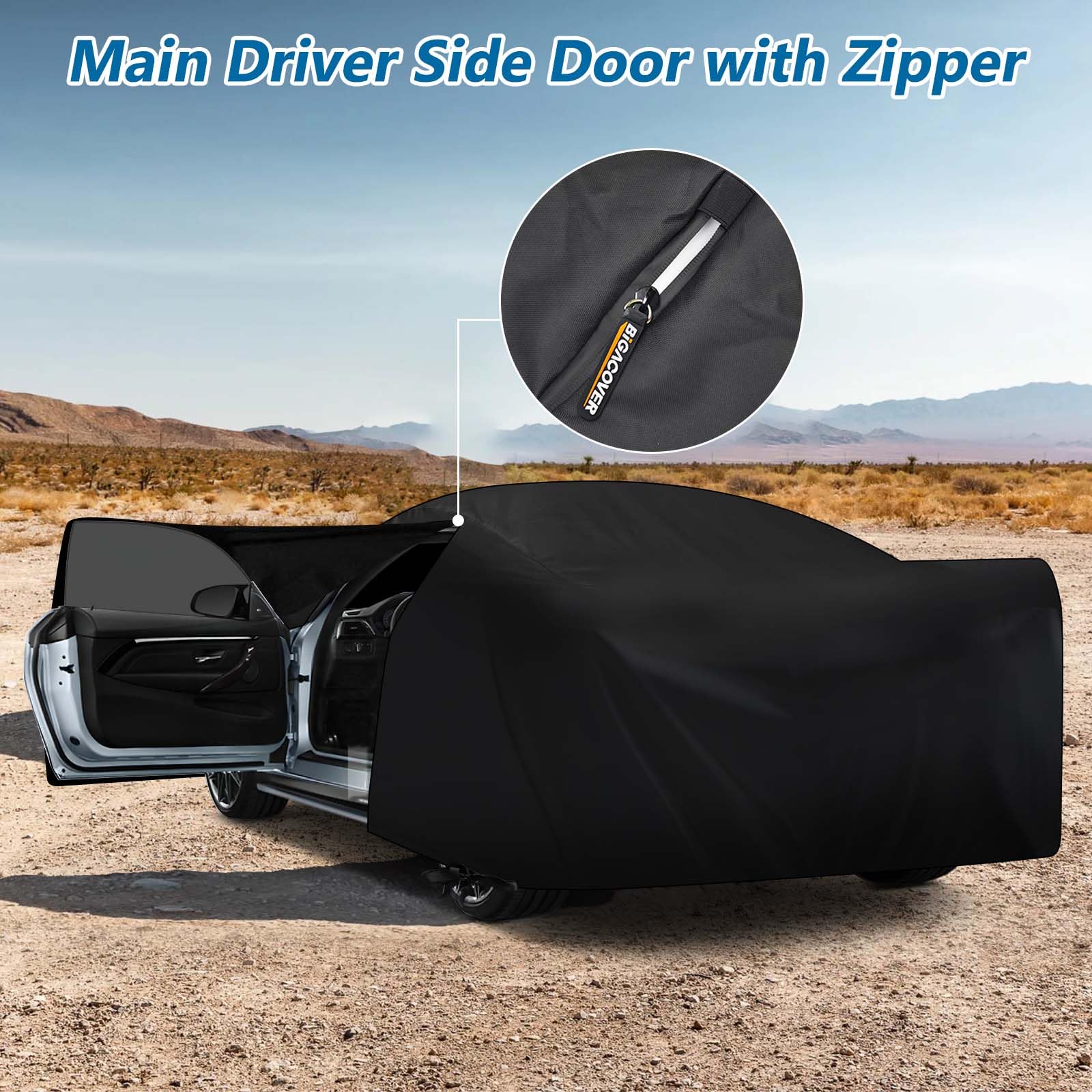 BIGACOVER Waterproof Car Cover for Chevrolet El Camino 1964-1967/1978-1987, 420D Oxford Cloth, Black, with Driver Side Zipper