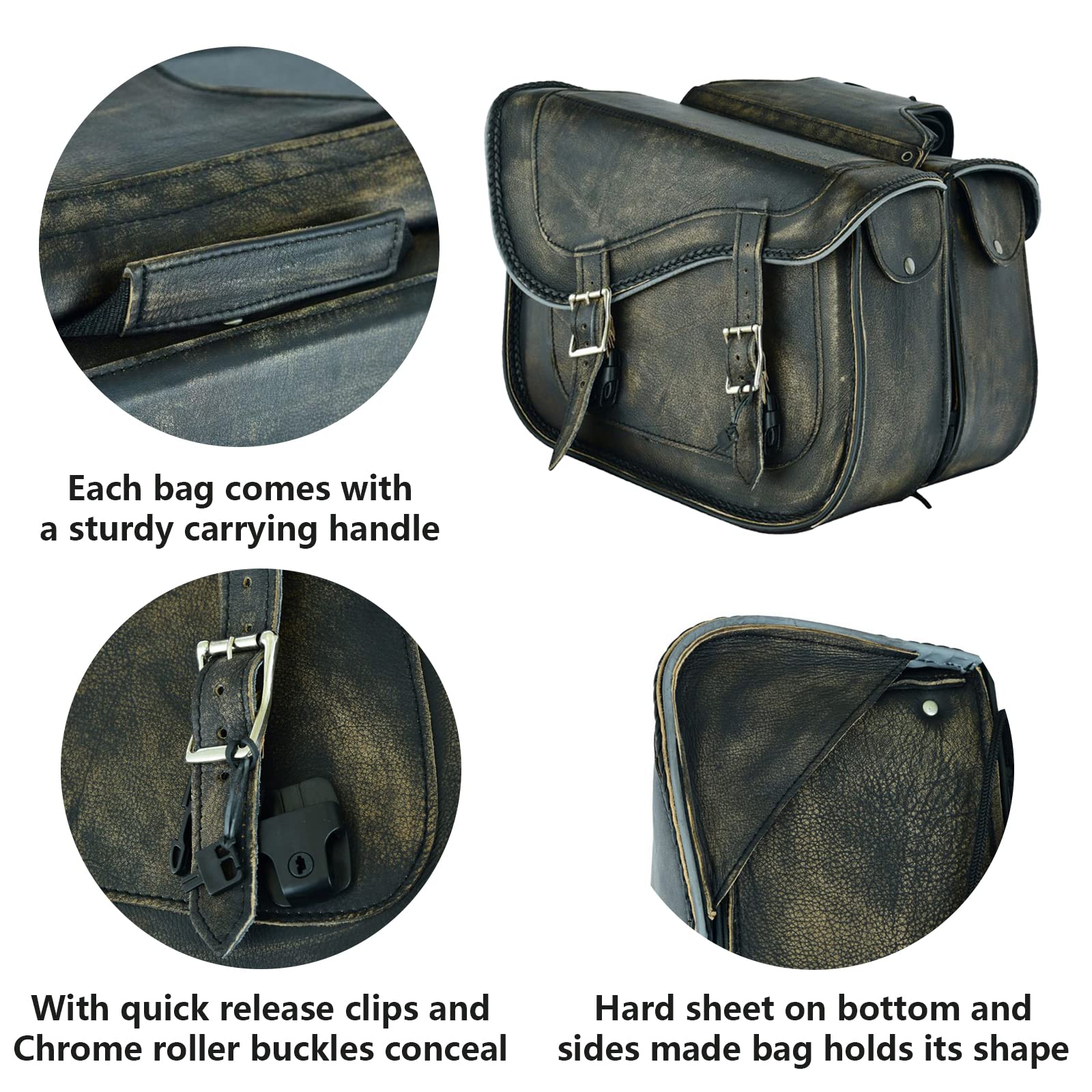 GARGOYLE BELLS Leather Motorcycle Saddle Bags with Gun Holsters, 13"x10"x12", Distressed Brown, Waterproof for Softails & Sportsters