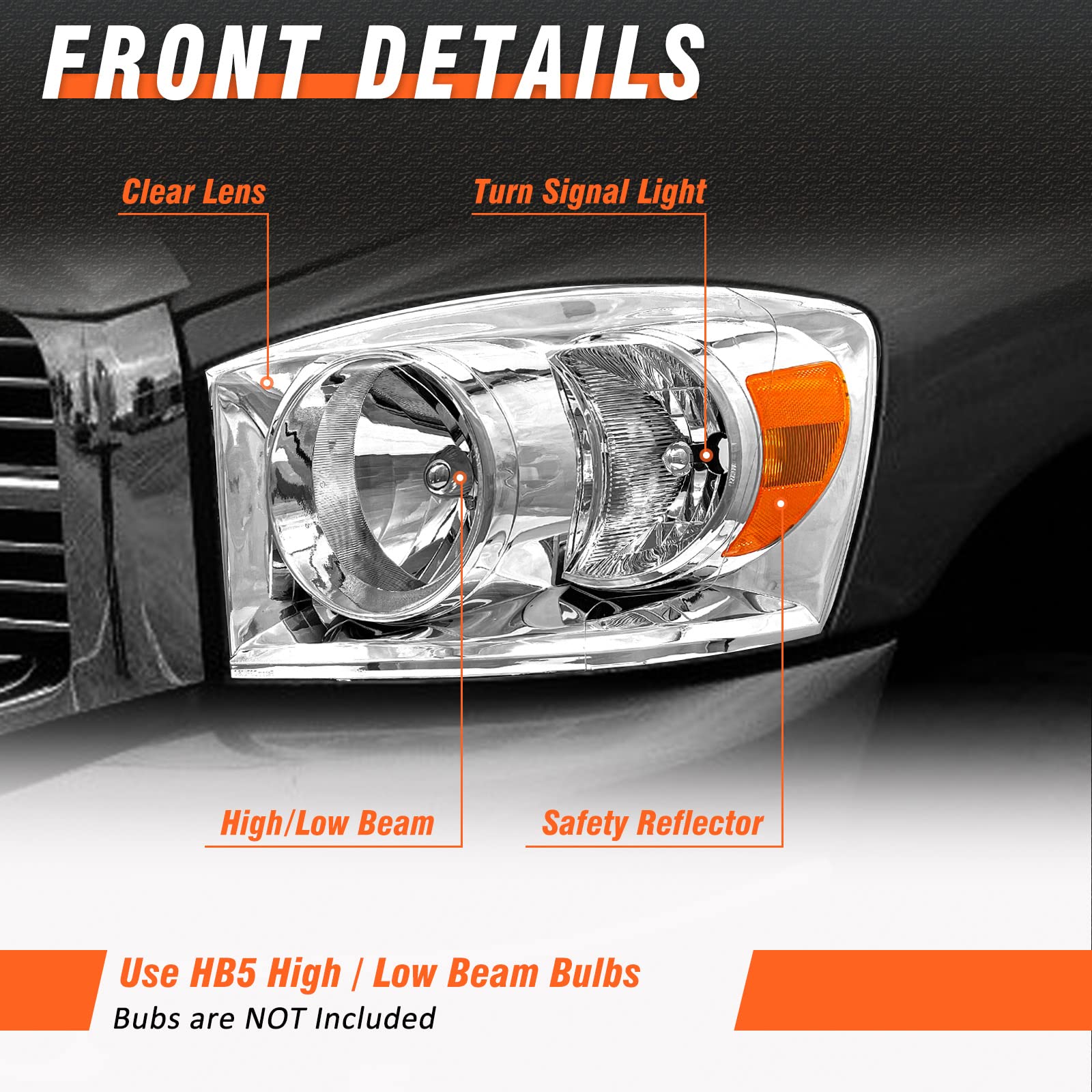 Axlaha 2006-2008 Dodge Ram Headlights Assembly For 2006 2007 2008 Dodge Ram 1500/2006 2007 2008 2009 Dodge Ram 2500 3500 Chrome