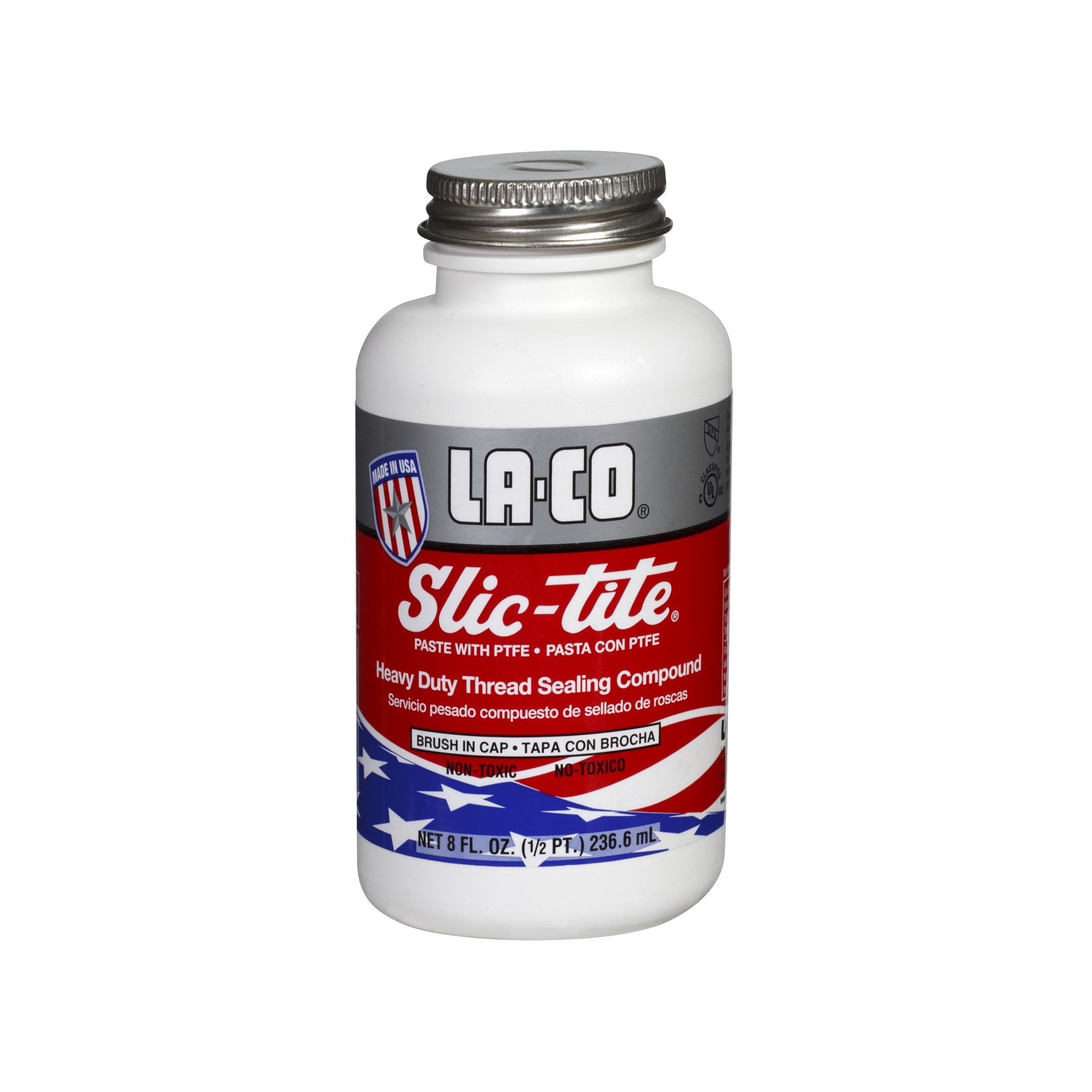 La-Co 42019 Slic-Tite Premium Thread Sealant Paste With Ptfe, -50 To 500 Degree F Temperature, 1/2 Pt Jar With Brush In Cap , Wh
