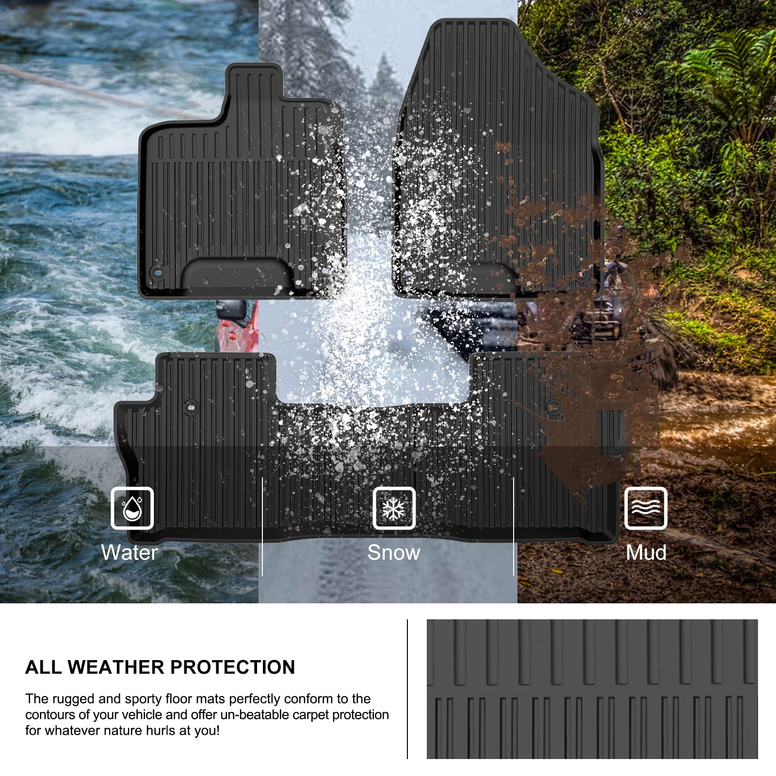 Kiwi Master Floor Mats For 2019-2025 Honda Passport Oem Replacement 08P17-Tgs-100 All Weather Mat Liners Front Rear 2 Row Seat T
