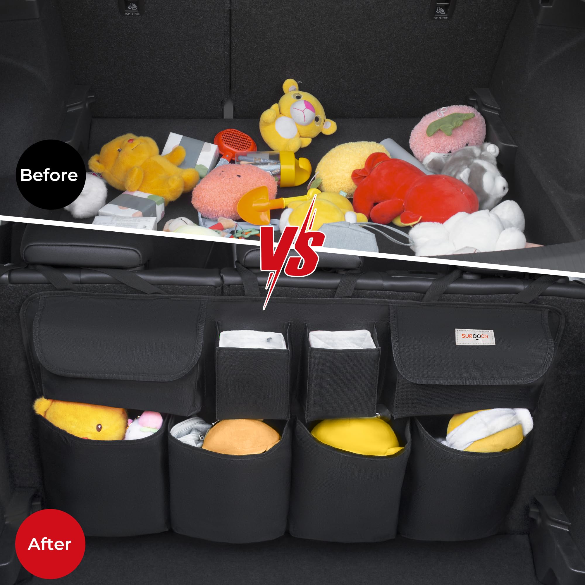 Surdoca Car Trunk Organizer, Upgrade Hanging Trunk Organizer For Suv, Backseat Car Organizer With 8 Large Compartments, Car Acce