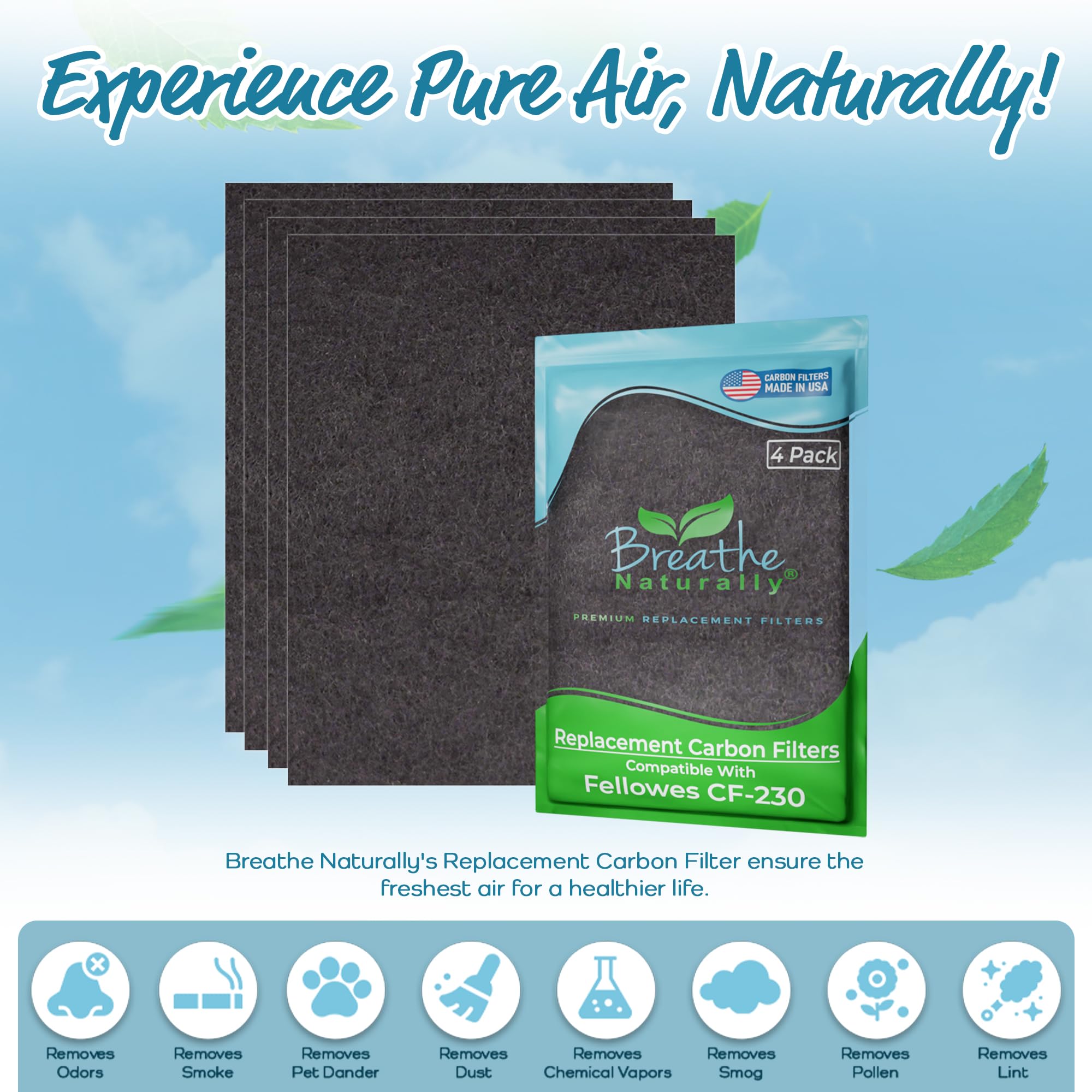 Breathe Naturally - Replacement Cf-230 Carbon Filter For Fellowes Air Purifier - Air Purifier Filter Replacement - Measured To F