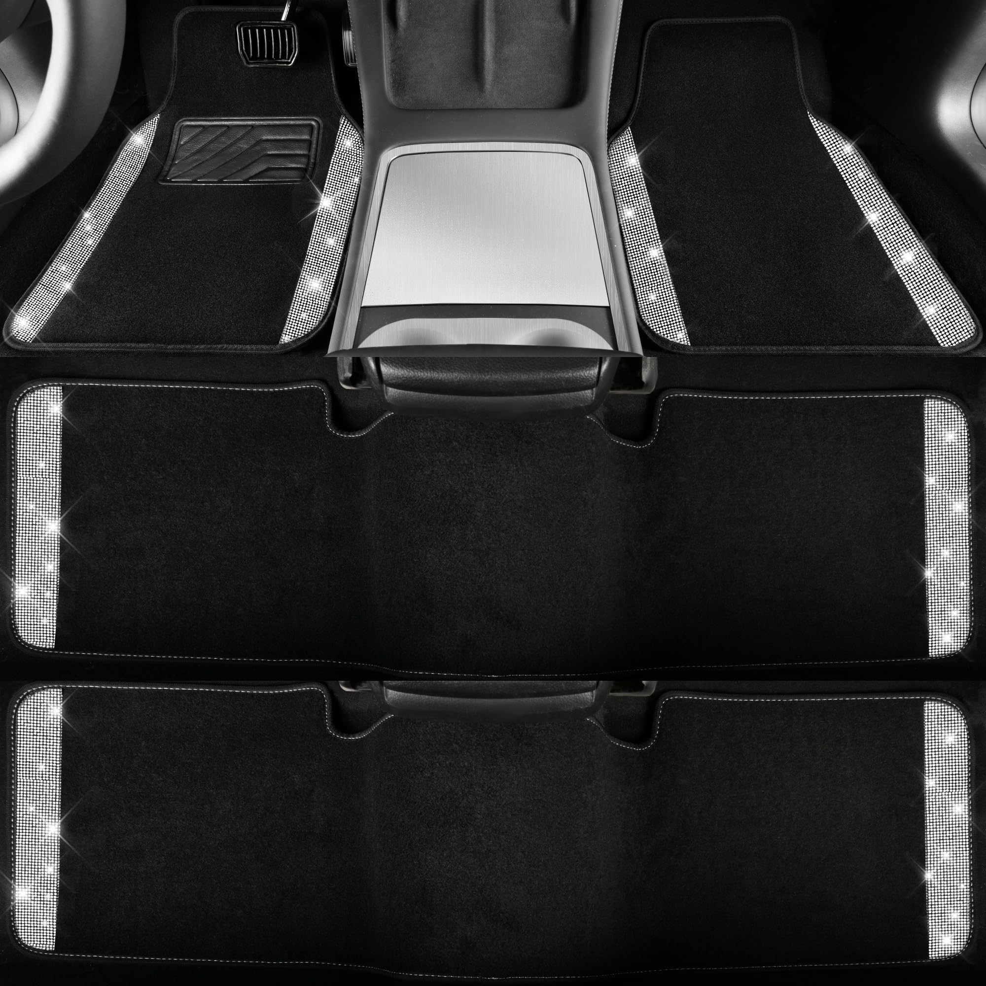 Car Pass Bling Car Mats Shining Diamond Carpet Crystal Rhinestones Sparkly Glitter Floor Mats Anti-Slip Pvc Heel Pad Universal F