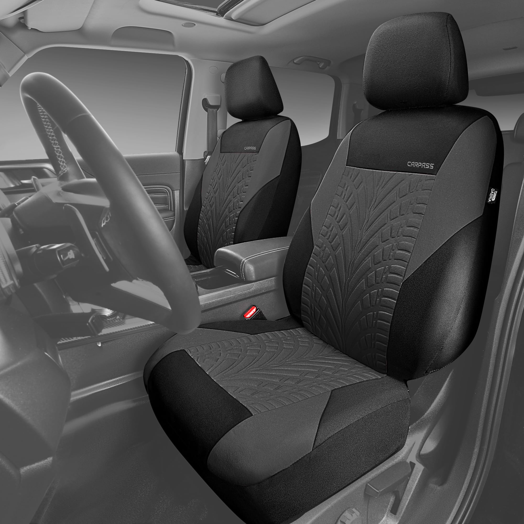 Car Pass Emboss Tyre Front Seat Covers, Universal Fit Elastic Breath Premium Cloth Seat Covers Front Seats Only For Truck Suv Se