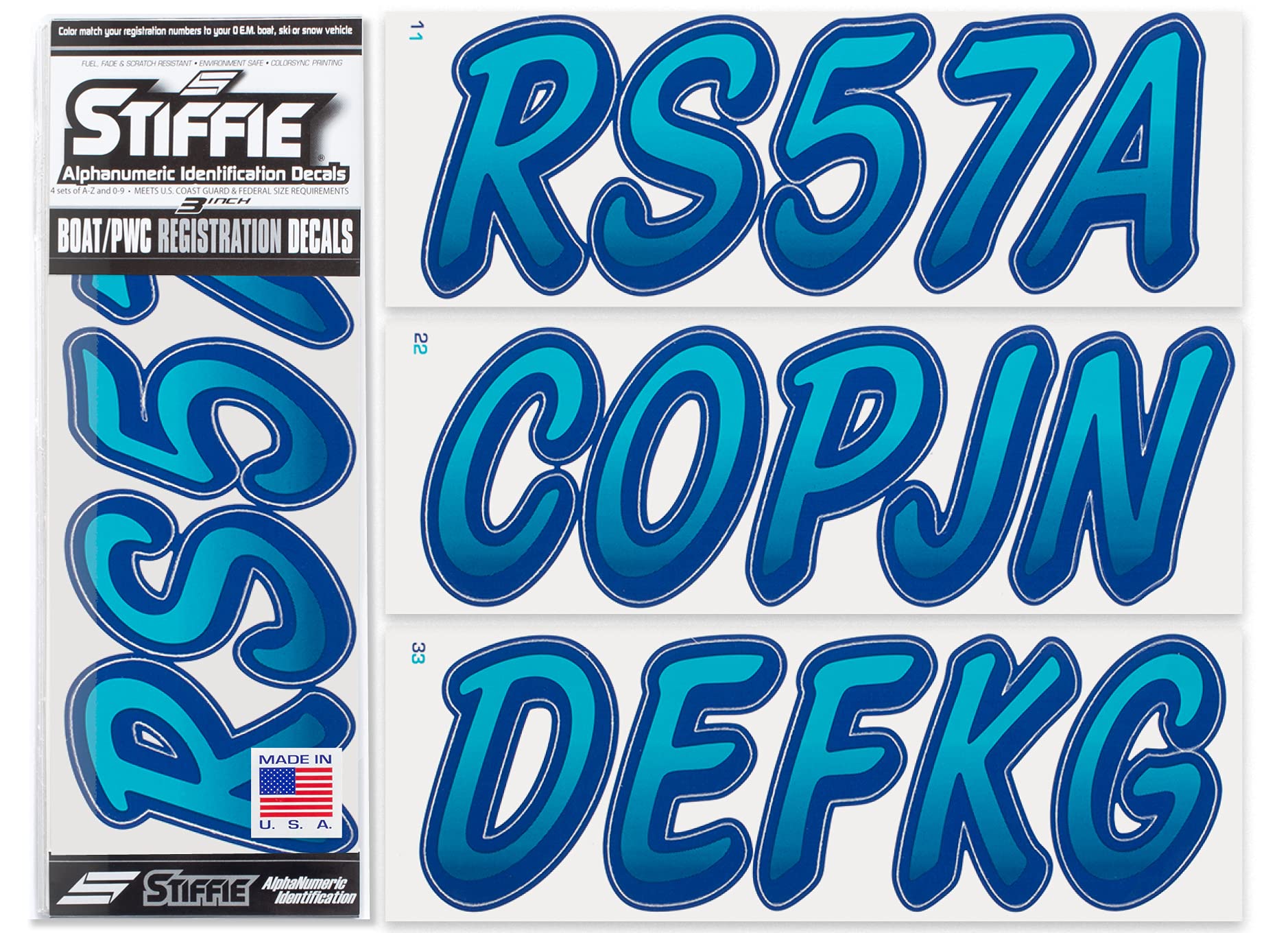 STIFFIE Whipline Black/Tan 3'' Boat & PWC Registration Decals  Numbers Letters Stickers