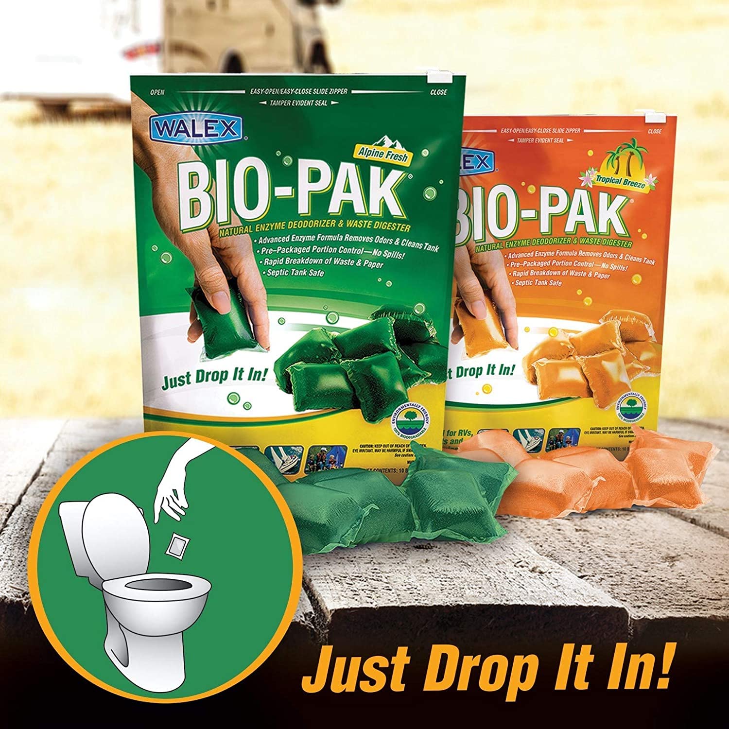 Walex BIO-11530 Bio-Pak Natural Holding Tank Deodorizer and Waste Digester, (Pack of 10)