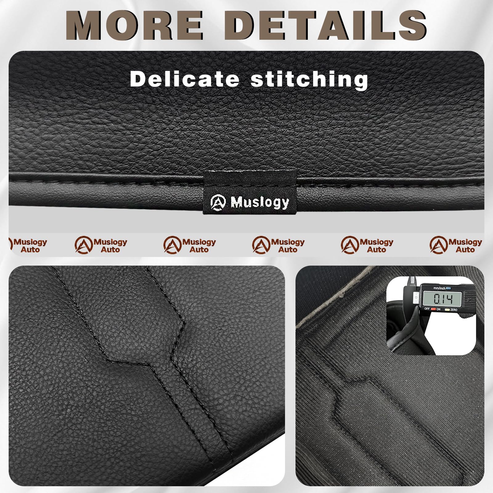 Muslogy Center Console Armrest Cover for Ford Ranger 2024-2025, Vegan Leather, Regular Size, Black/Black Stitching