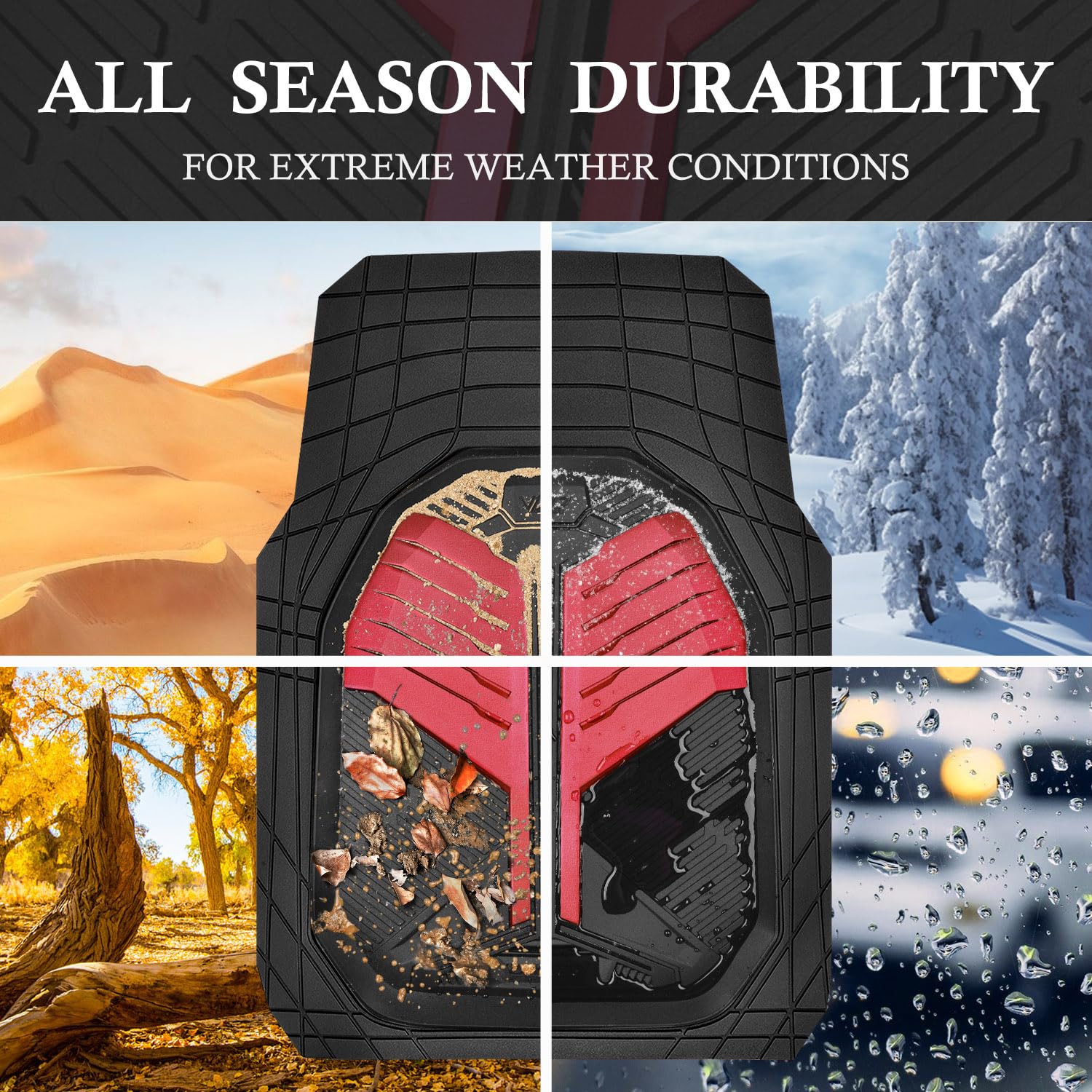 Car Pass Heavy Duty Rubber Car Mats, Deep-Dish Car Floor Mats All Weather, Universal Two-Tone Trim-To-Fit For Suvs Trucks Sedans