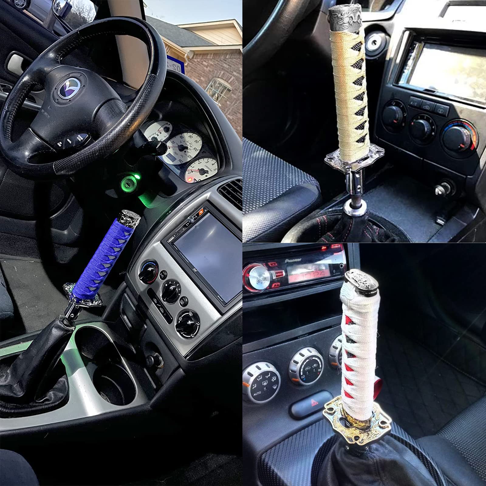 RYANSTAR Gear Shift Knob - Katana Style, Universal Fit for Manual & Most Automatic Cars, Silk Material, Blue & White