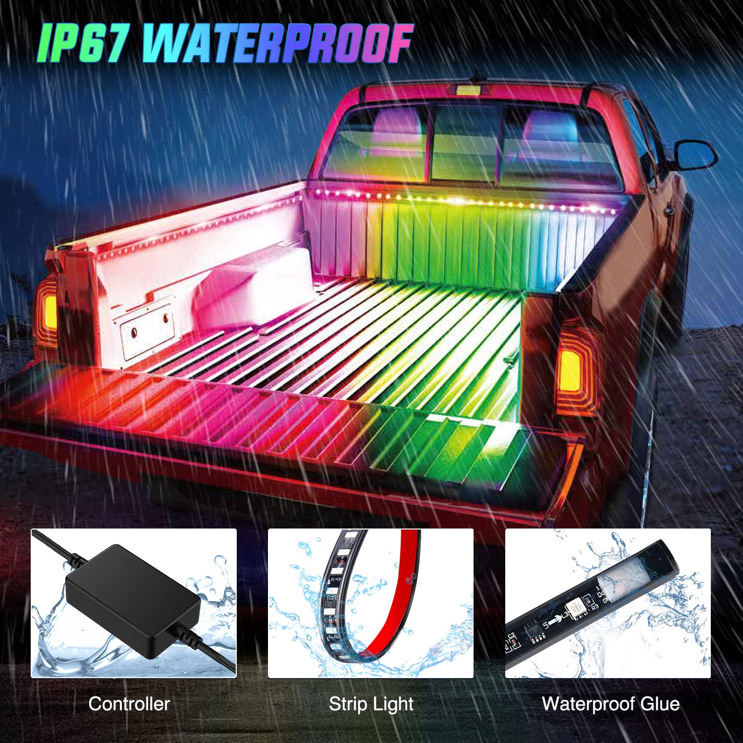 Nilight Truck Bed Light Strip Rgb-Ic Led Lights For Truck Bed Pickup Multi Dream Color Diy Music Synchronous With App And Rf Rem