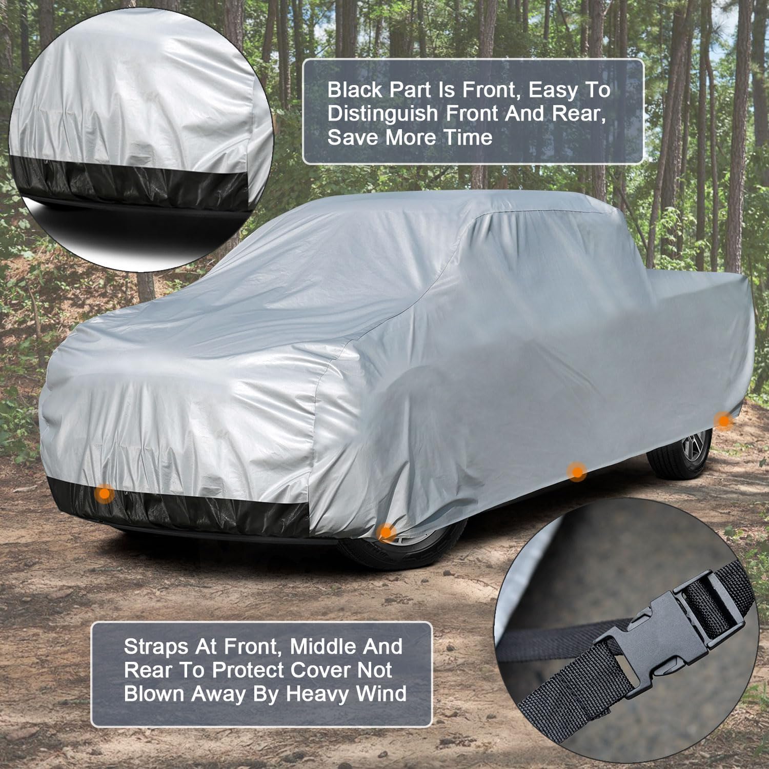 Kayme 6 Layers Truck Cover Waterproof All Weather, Heavy Duty Outdoor Pickup Cover Sun Uv Rain Protection, Universal Fit For Che