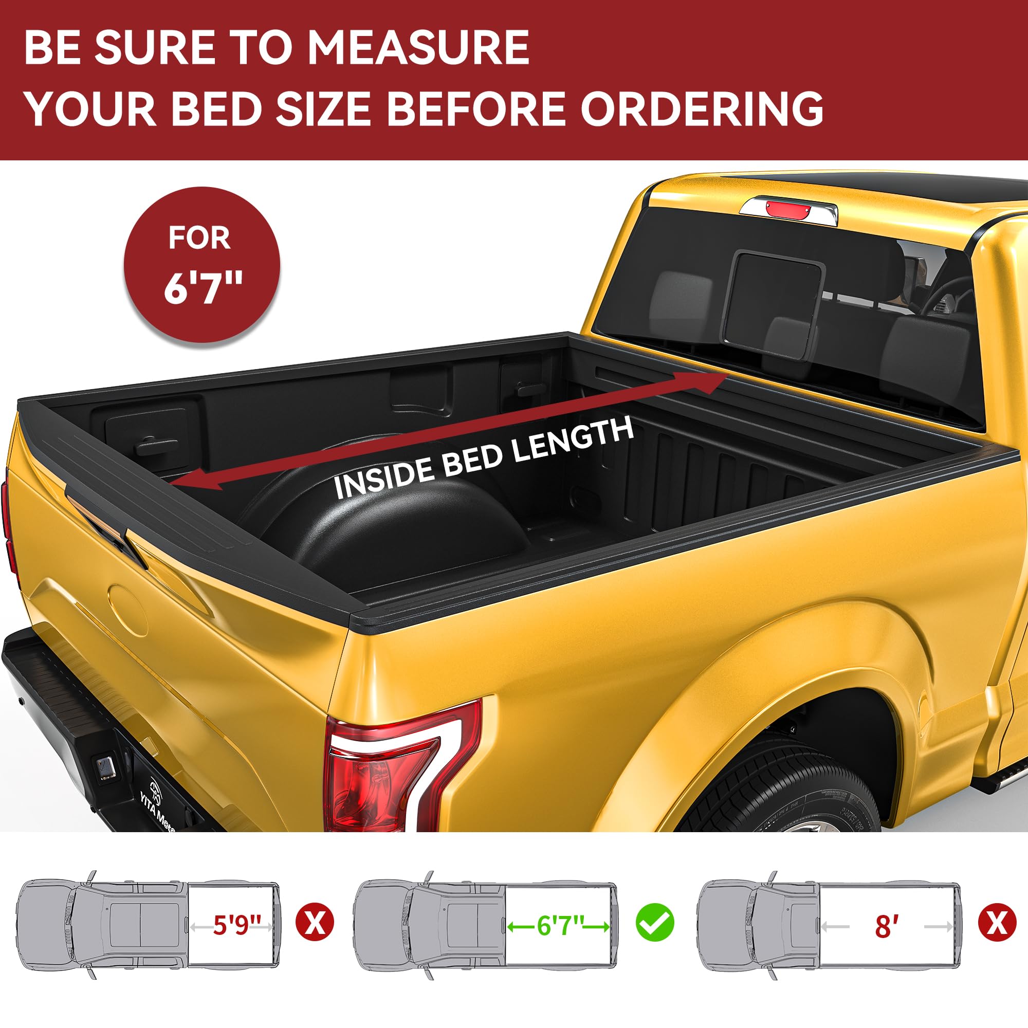 YITAMOTOR Soft Quad Fold Truck Bed Tonneau Cover Fits for Chevy Silverado/GMC Sierra 1500 2007-2013 with 6.6 ft Bed