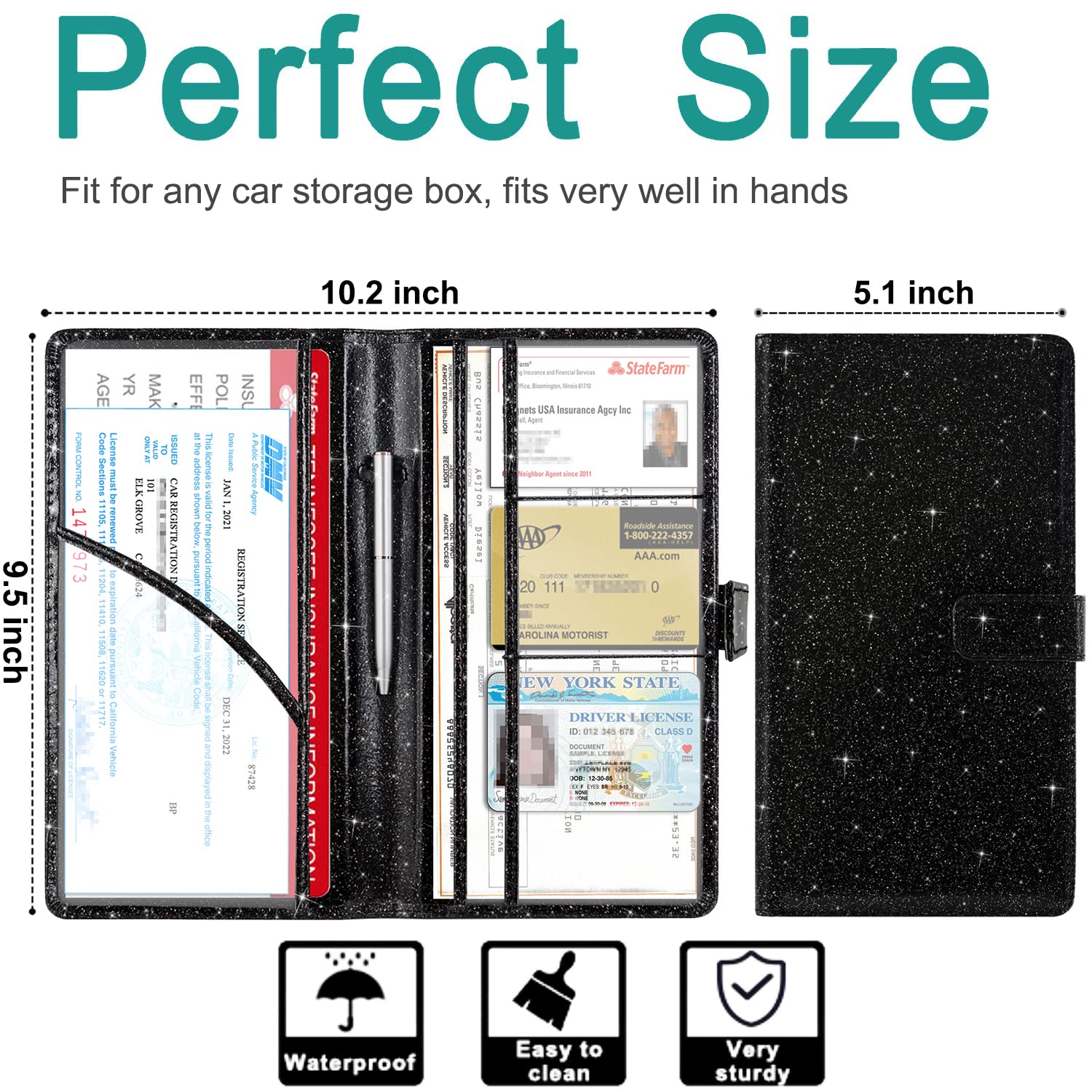 Rsaquar Car Registration And Insurance Holder, Leather Car Glove Box Organizer, Cool Car Accessories For Id, Driver'S License Cards & Essential Document, Men&Women, Red