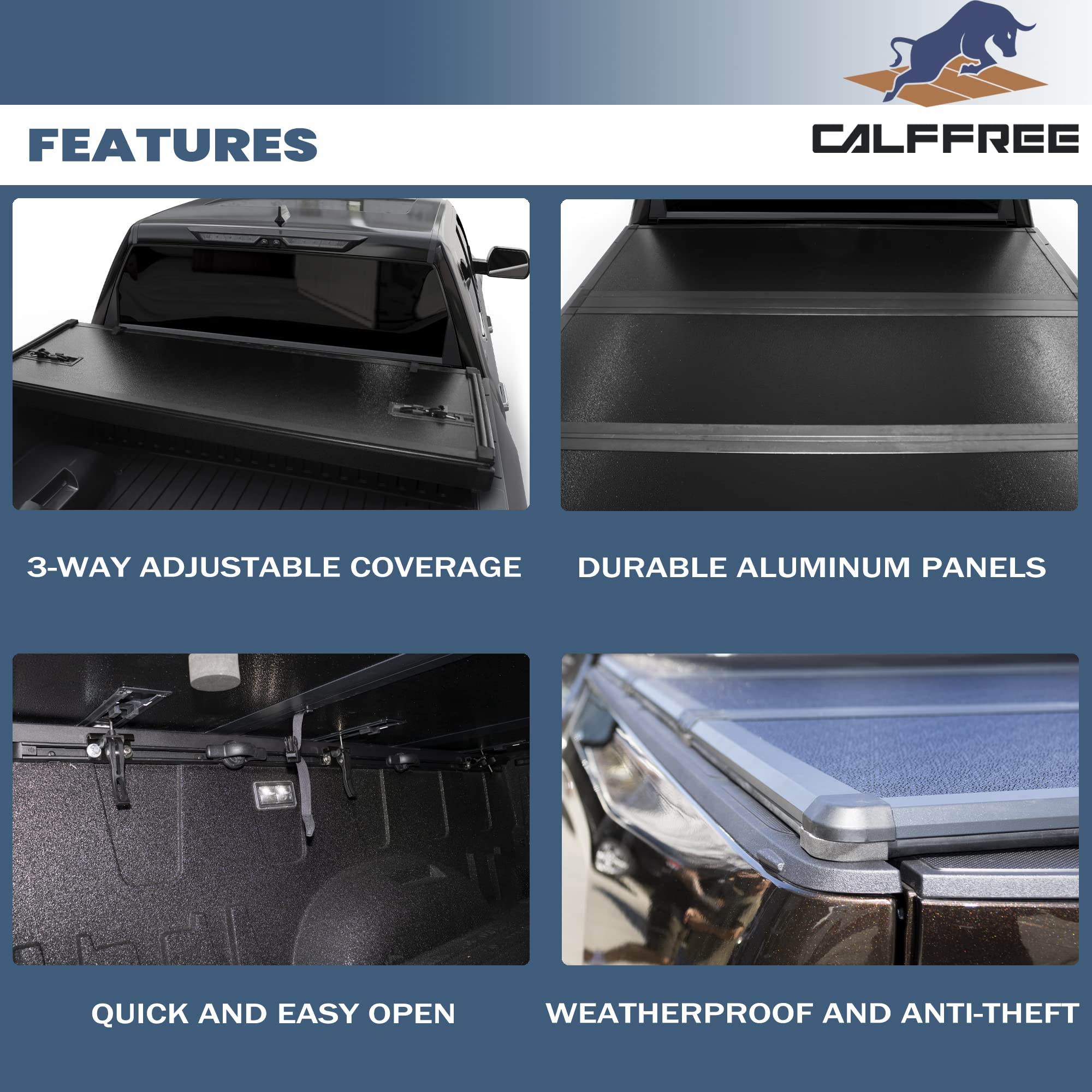 Calffree Hard Folding Truck Bed Tonneau Cover CFHT-026/Fits 2007-2021 Toyota Tundra 5' 6'' Bed (66.7'')