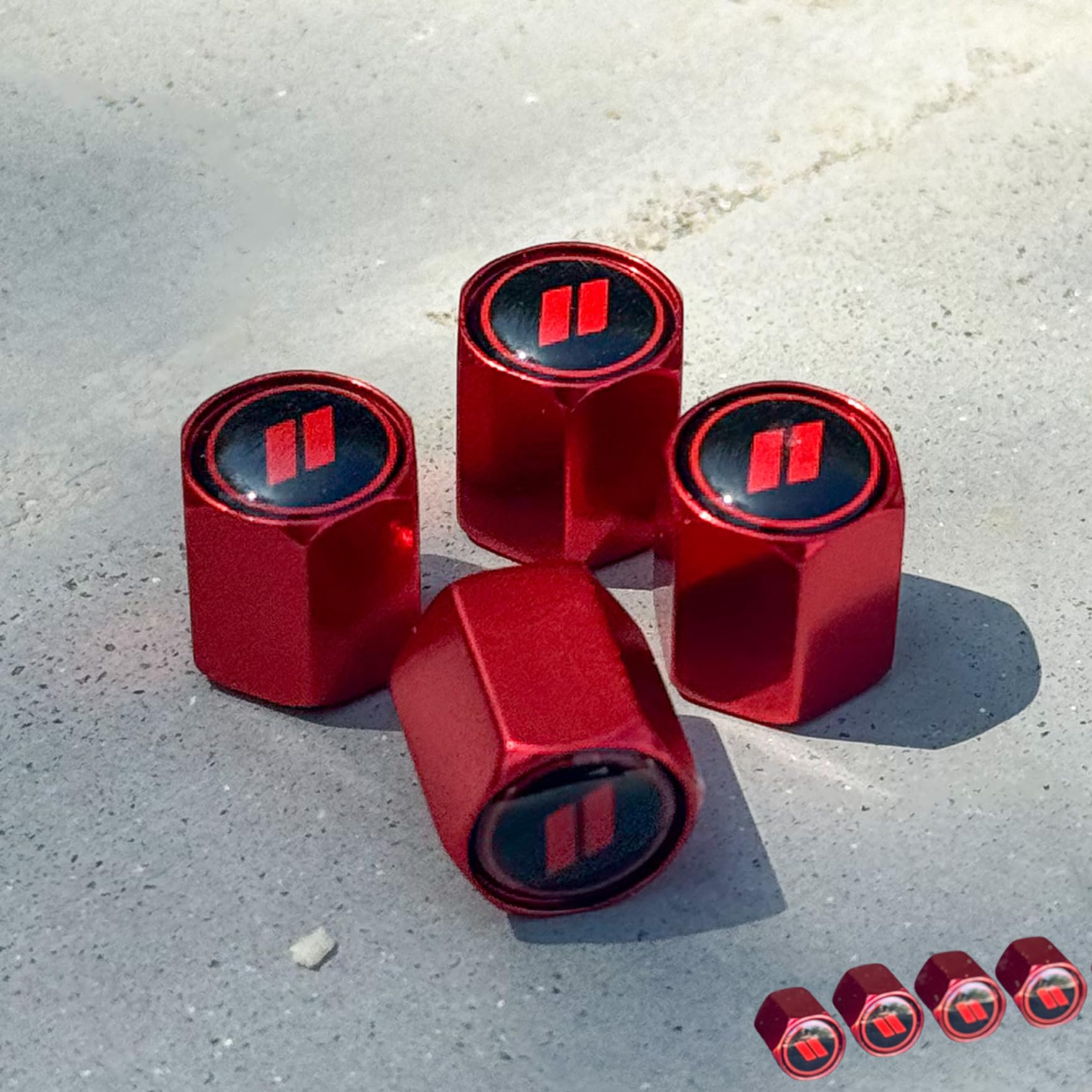 Tactilian Red Tire Valve Stem Caps For Dodge Tire Valve 4 Pack | Leakproof Aluminum Tire Valve Caps With Rubber O-Ring Compatibl