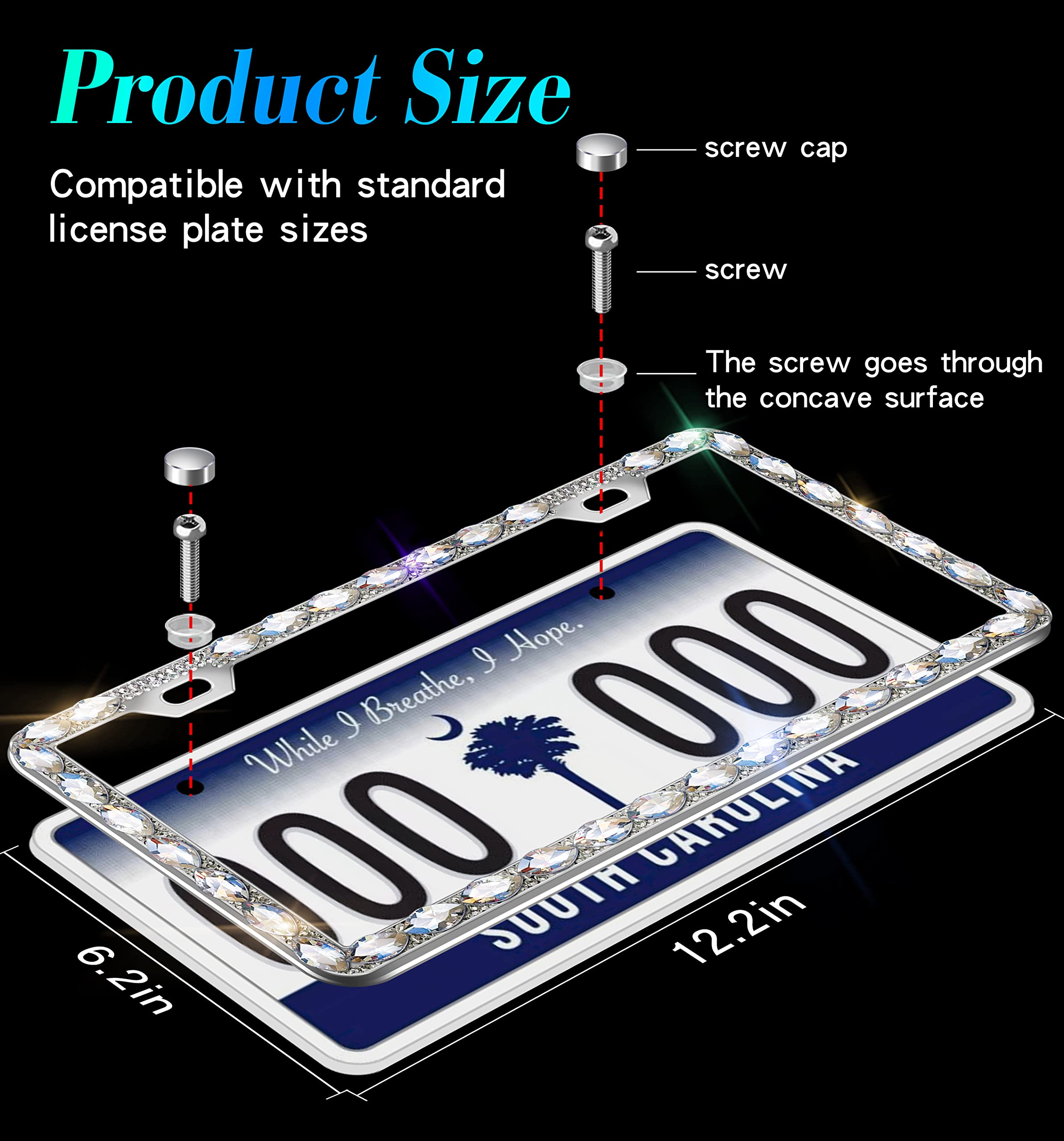 Murimt Bling License Plate Frames With High End Ribbon Gift Box,Rhinestone Sparkly Diamond License Plate Holder, Handcrafted Cry