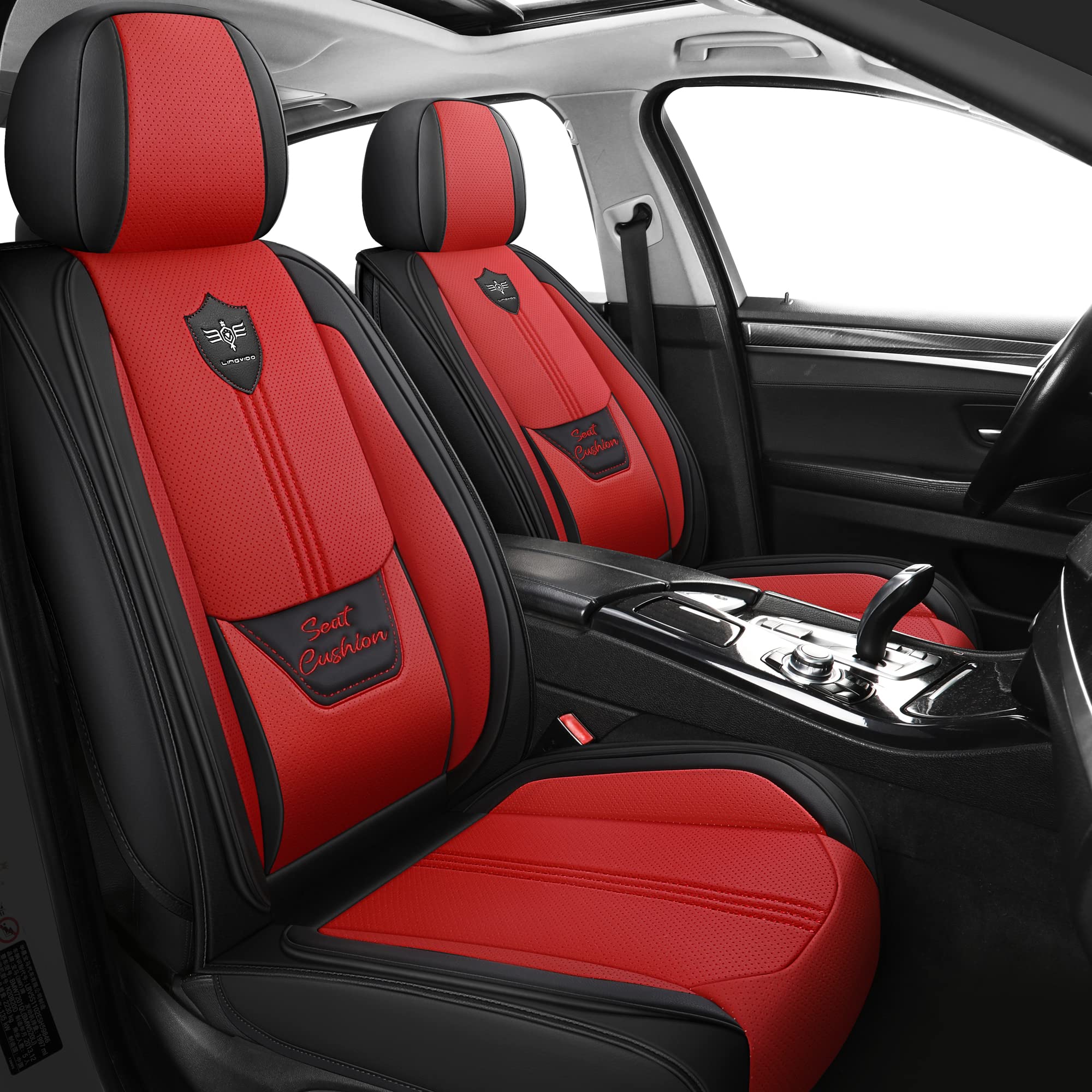 LINGVIDO Leather Car Seat Covers, Breathable Automotive Cover Cushion Accessories for Cars & SUV Truck Universal Fit Set(Black &