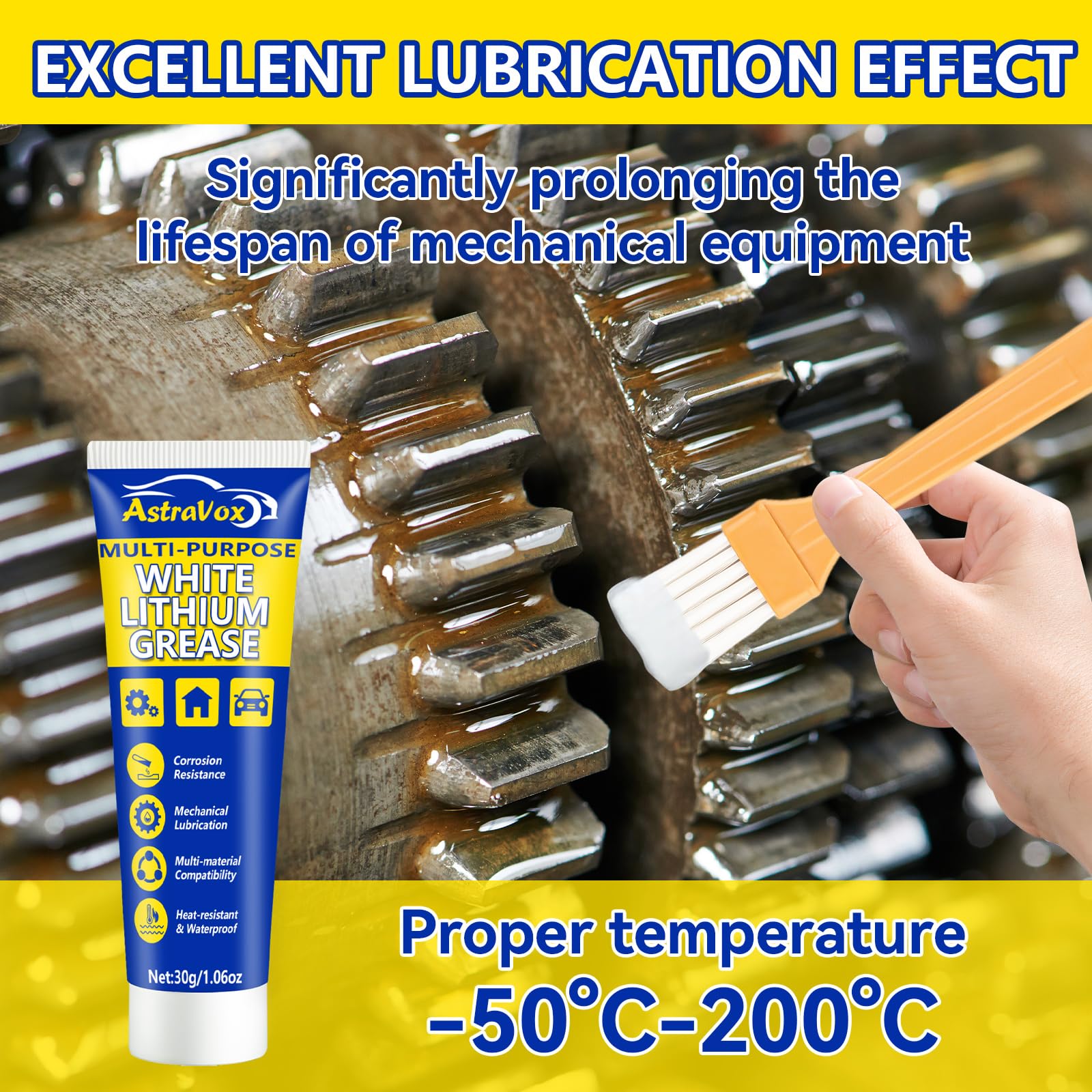 AstraVox White Lithium Grease - Multi-Purpose Lubricant for Garage Doors, Hinges, Bearings, 1oz (2pcs), Waterproof & Heat-Resistant