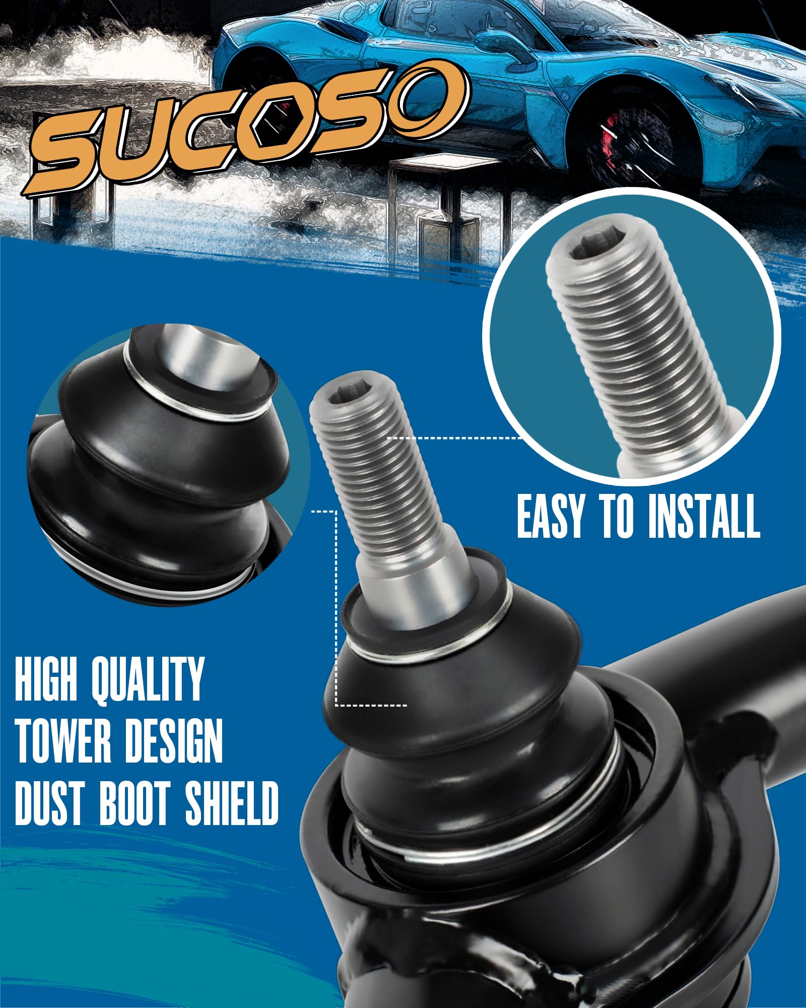SUCOSO Adjustable Upper Control Arms for Ford F150 2004-2020, 2pcs, Alloy Steel, Black, Greasable Ball Joint, 2-4" Lift