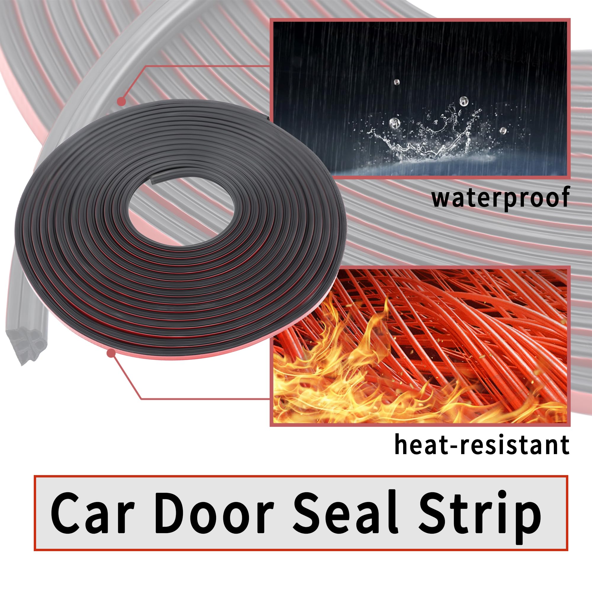 SSNNUU Car Door Rubber Seal Strip, 32.8Ft Weather Stripping, Upgrade 3 Layer Sound-Proofing, Universal Rubber for Door, Trunk, Hood