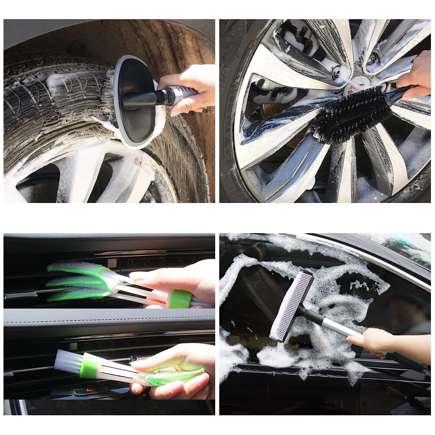 Autodeco 22Pcs Car Wash Cleaning Tools Kit Car Detailing Set With Canvas Bag Pink Collapsible Bucket Wash Mitt Sponge Towels Tir