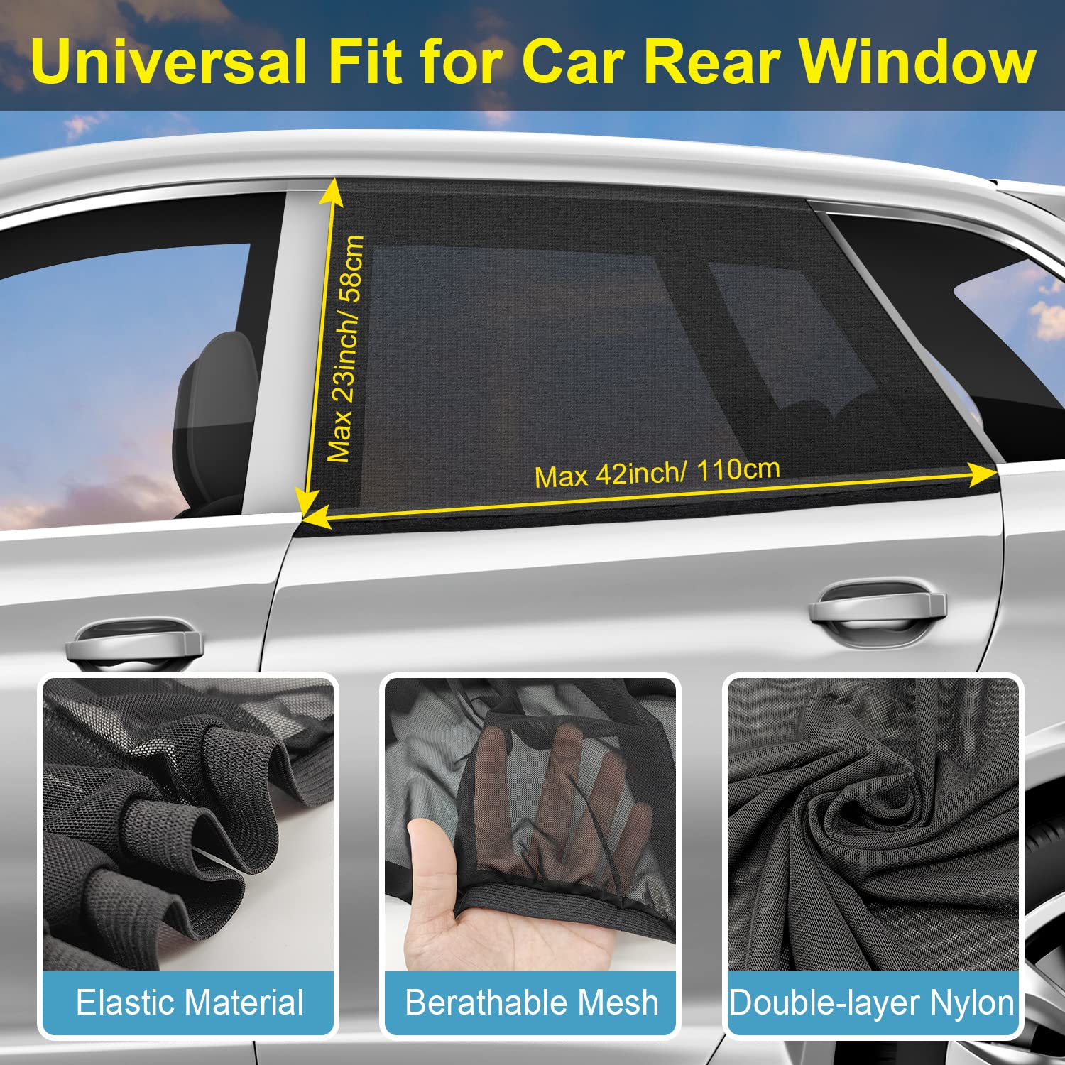 LSTRAGY Car Window Shades for Baby, 2 Pack Car Sun Shade for Baby Kids Adults Pet, Large Size Mesh Covers Rear Side Sun Shades f