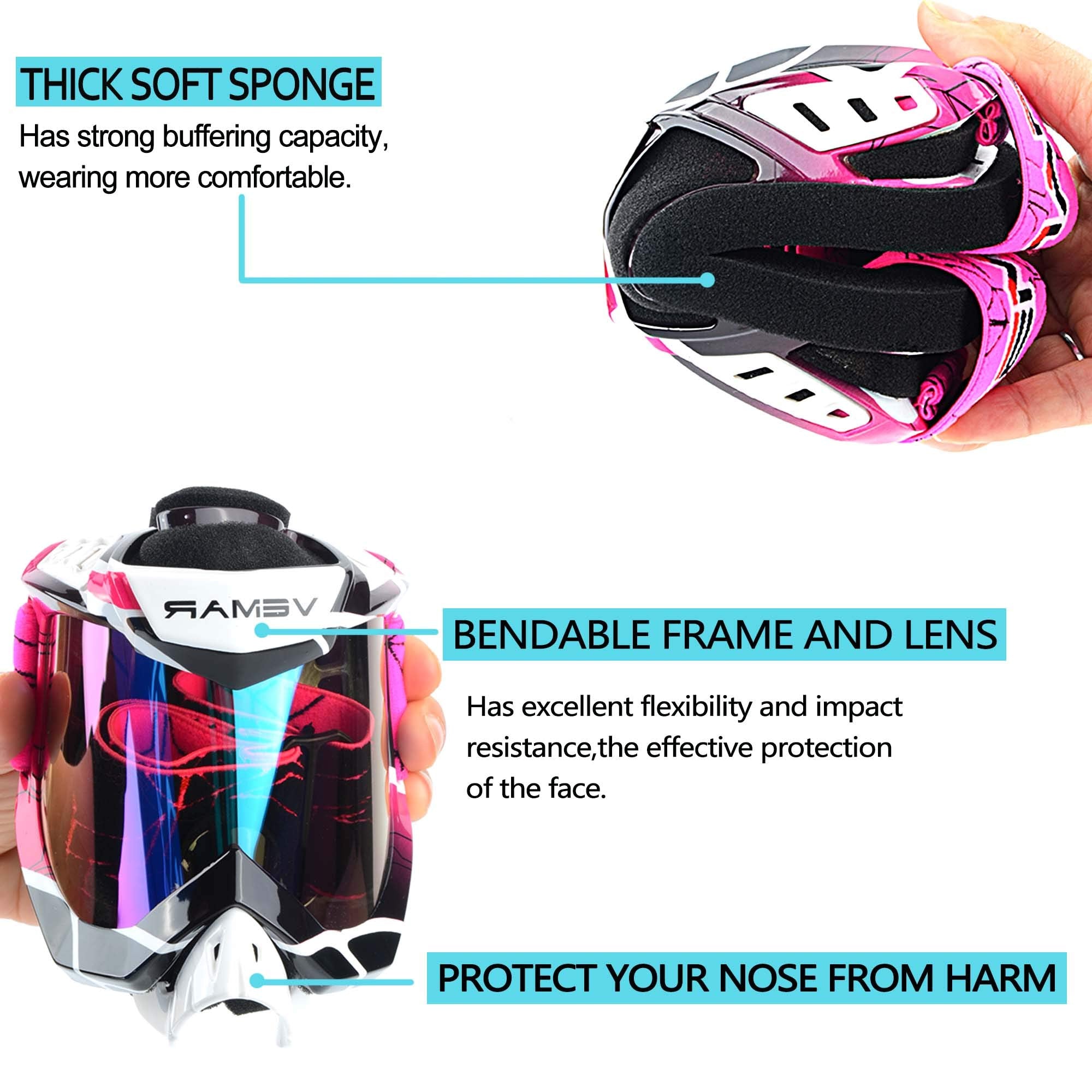 Ubelly Motorcycle Motocross Goggles, Pink, Windproof, Dustproof, Scratch Resistant, Tactical Riding Glasses