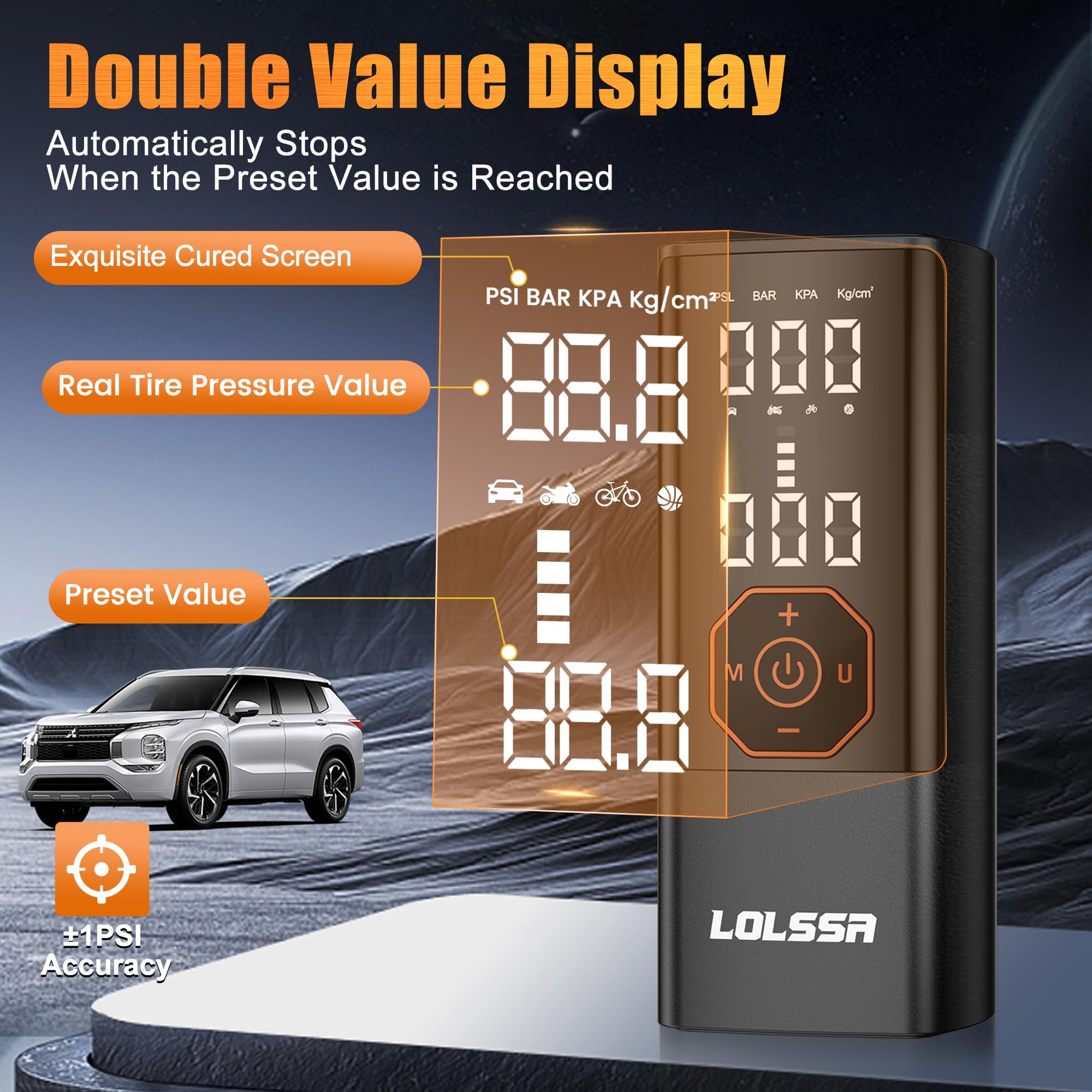 Tire Inflator Portable Air Compressor-25000Mah&180Psi Air Pump For Car Tires-Cordless Tire Pump With Pressure Gauge, Cigarette L