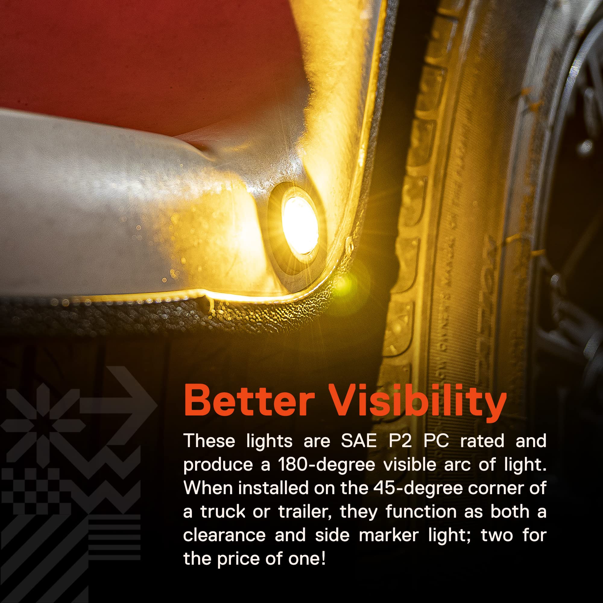 True Mods 3/4'' Inch Round Amber Trailer 12V Led Marker Light [3 Wire/Drl & Turn Signal] [Dot Fmvss 108] [Sae P2Pc] [Semi-Spheri