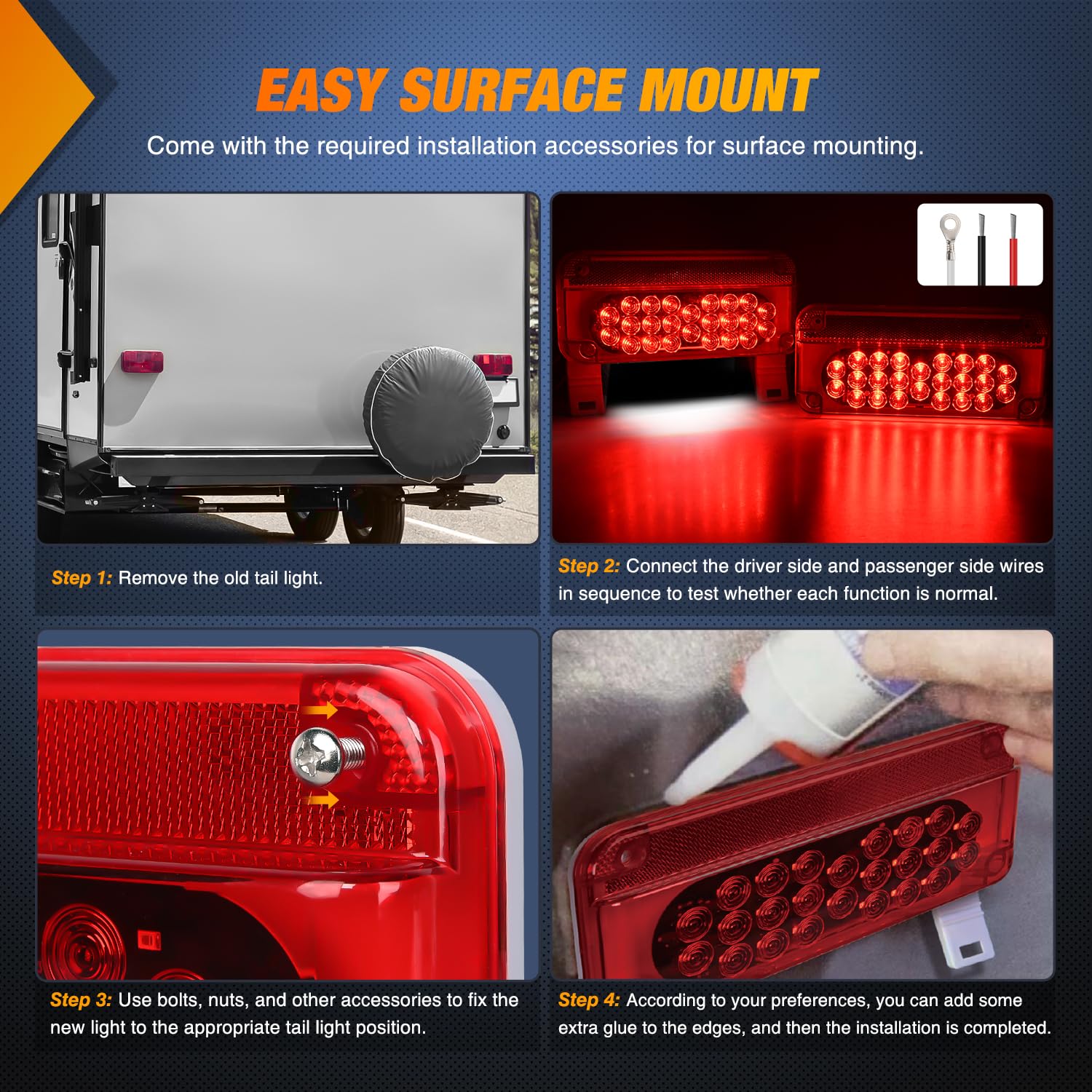 Nilight Rv Tail Light 2Pcs 54 Led White License Plate Lights Red Running Stop Brake Turn Signals Surface Mount Waterproof Tailli