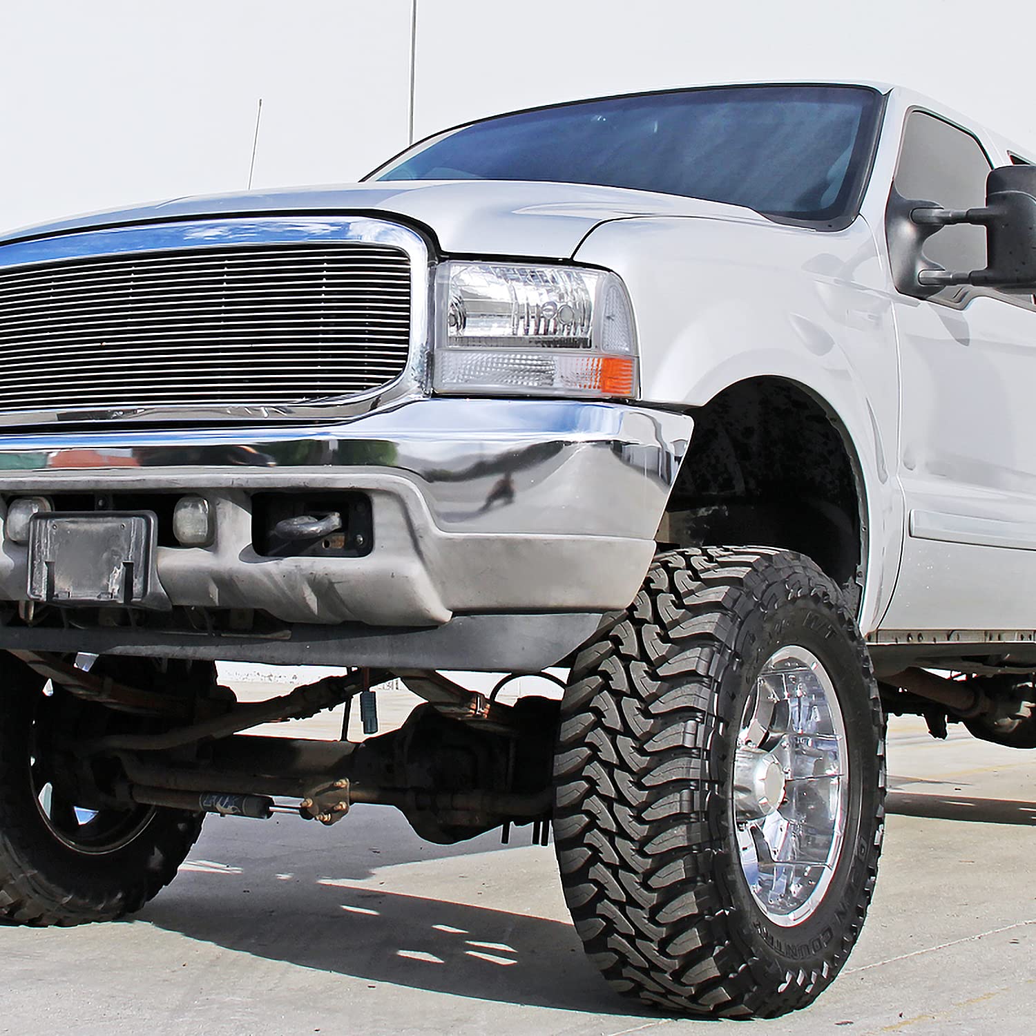 SPEC-D Tuning Chrome Housing Clear Lens Bumper Corner Lights for 1999-2004 Ford Super Duty F250 F350 F450 F550 - L+R Pair Assembly