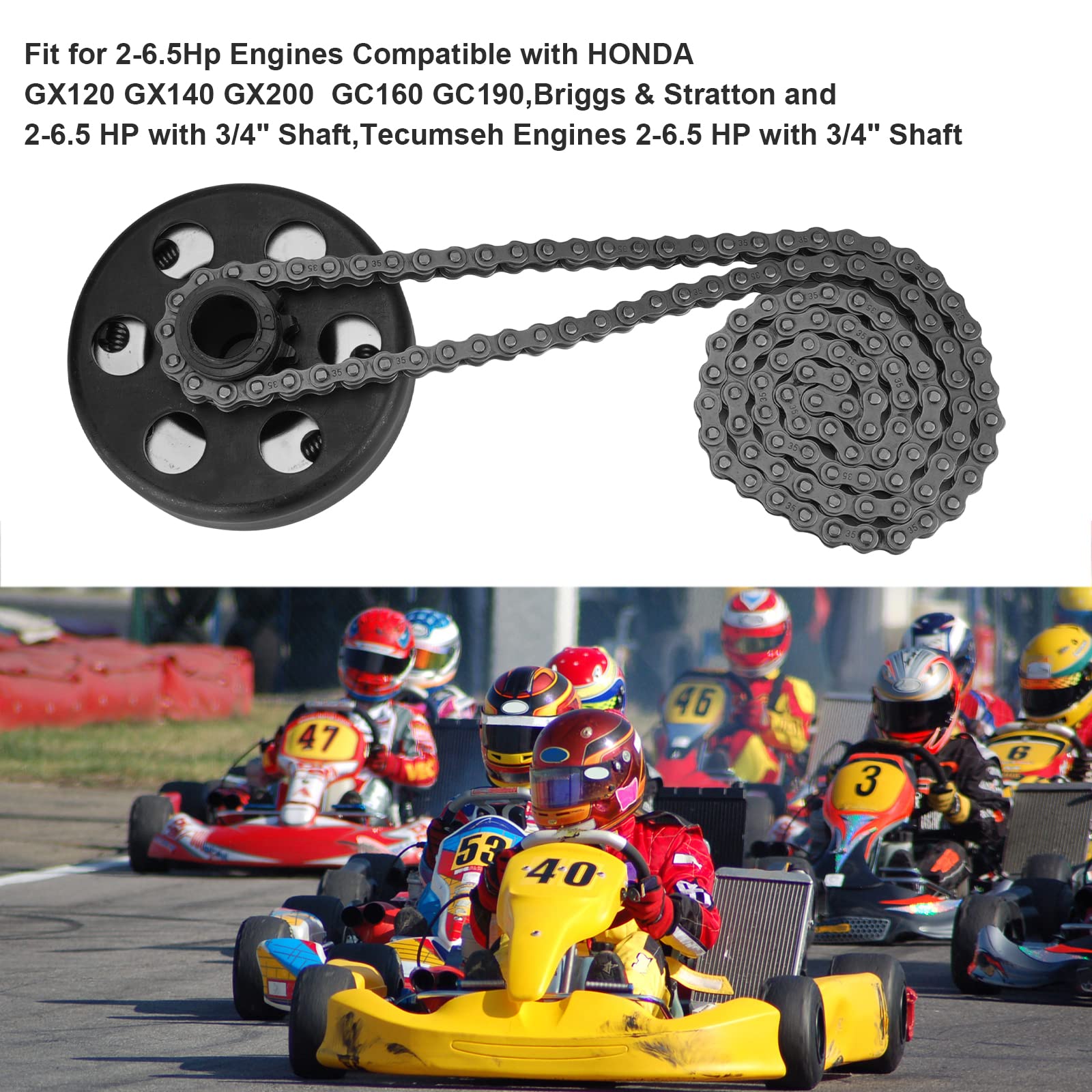 SEHNSUCHT Go Kart Clutch 3/4" Bore 10T with #40/41/420 Chain for Predator 212 & Honda Engines, Up to 6.5HP