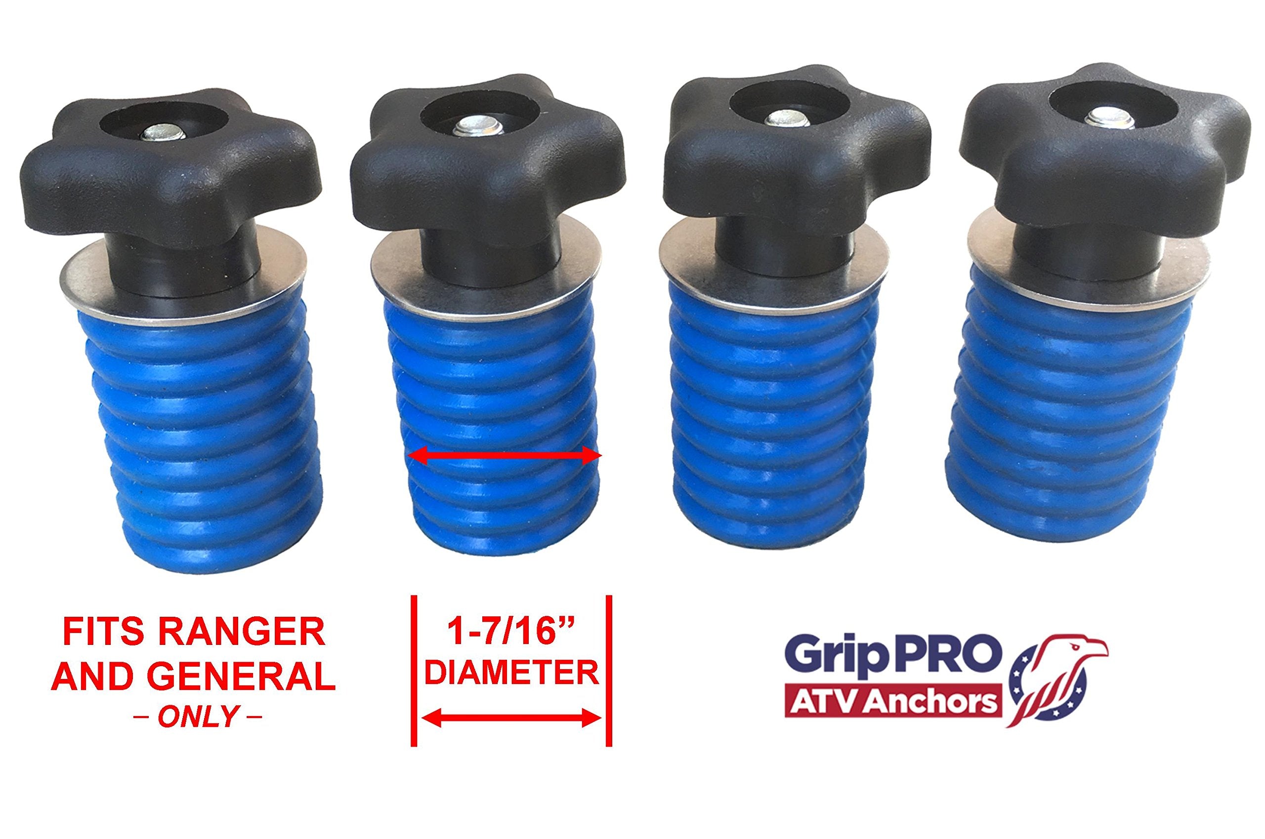 Grip PRO ATV Anchors - Polaris Ranger Tie Down Anchor Kit, Stainless Steel, Set of 4, Blue/Black, Model 4333029919