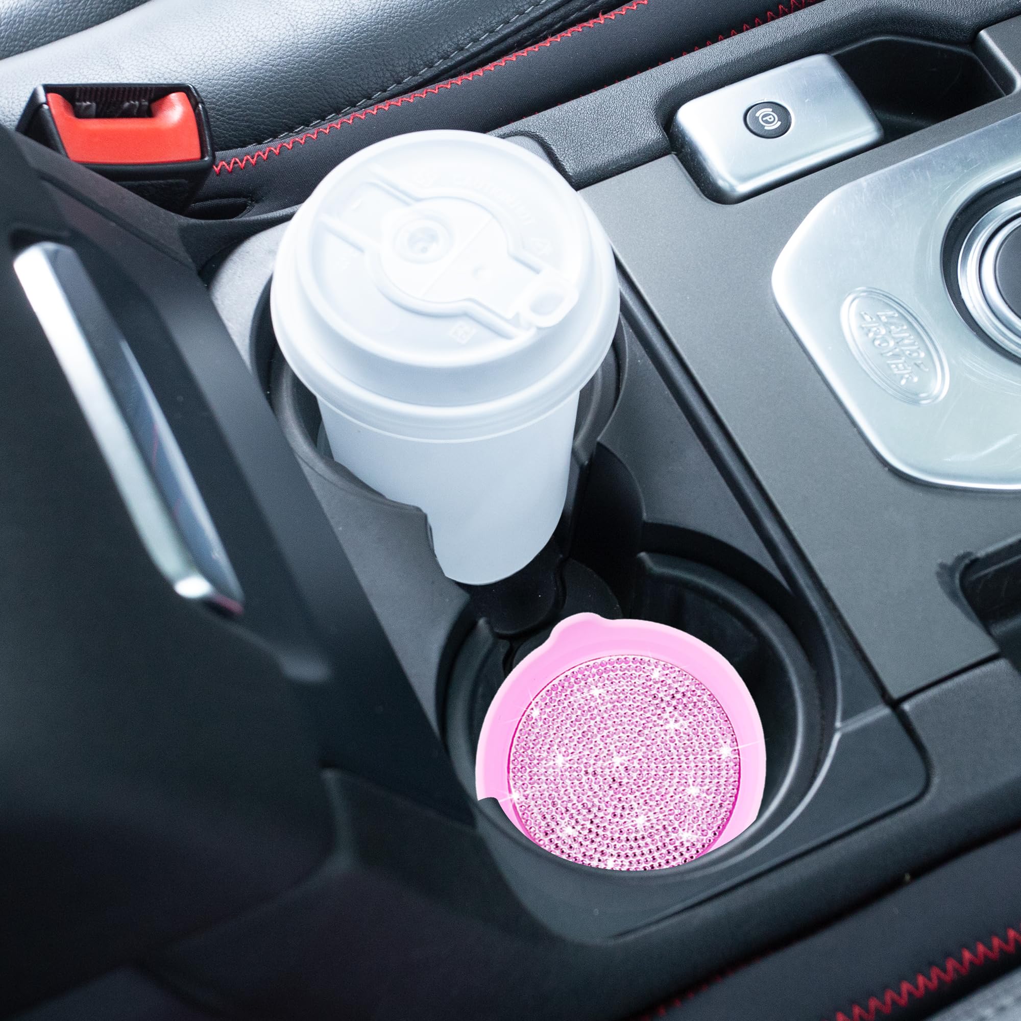 Amooca Car Cup Coaster Universal Non-Slip Cup Holders Bling Crystal Rhinestone Car Interior Accessories 2 Pack Pink Whole Rhines