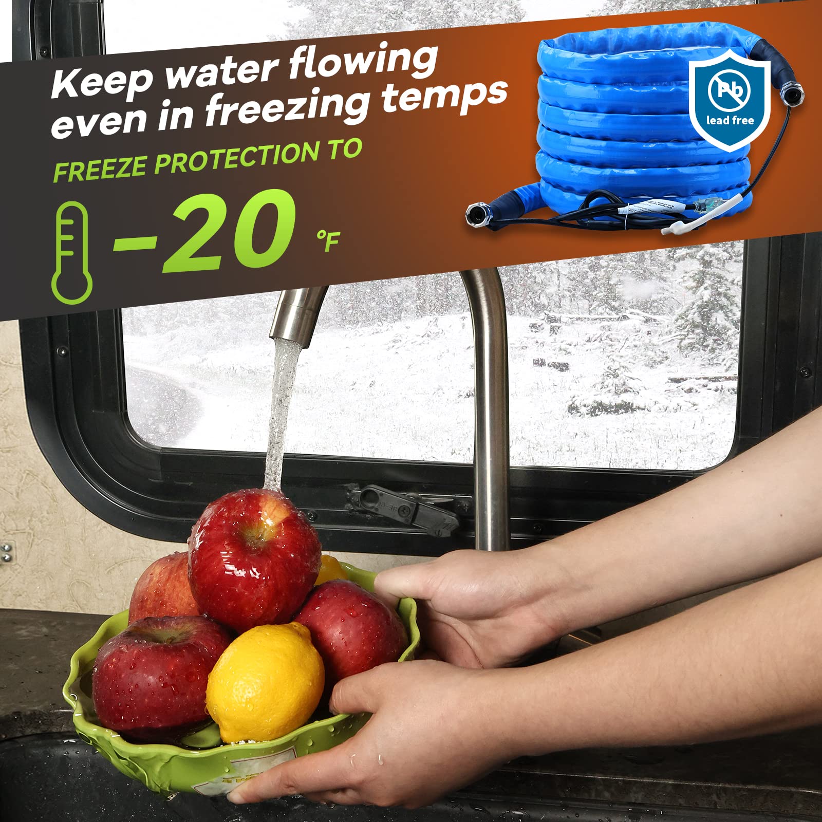 RVMATE Heated Water Hose -35FT Antifreeze, Energy Saving Thermostat for RV/Camper/Home/Garden Accessories